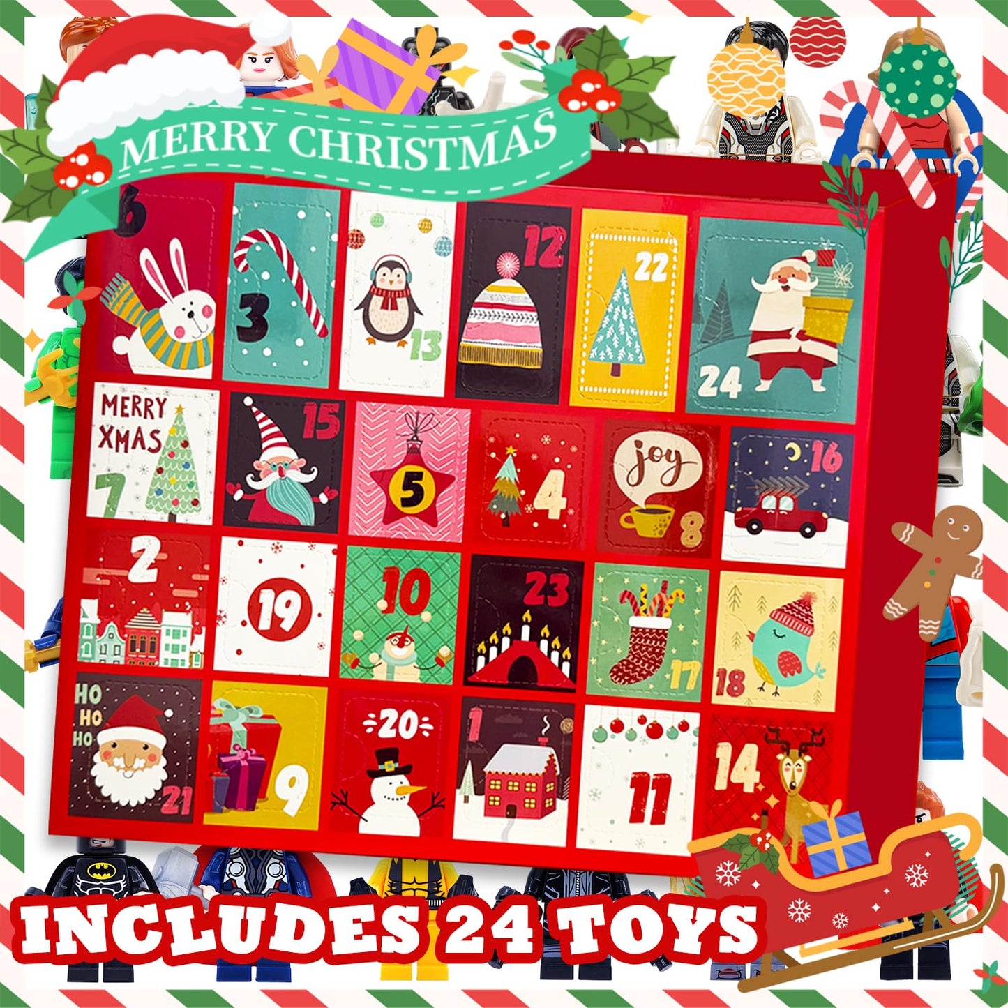 Advent Calendar 2025 - Toy Building Blocks Kit Cartoon Character Sets Boys Advent Calendar Surprise Christmas Gift 24 Days Christmas Countdown Calendar