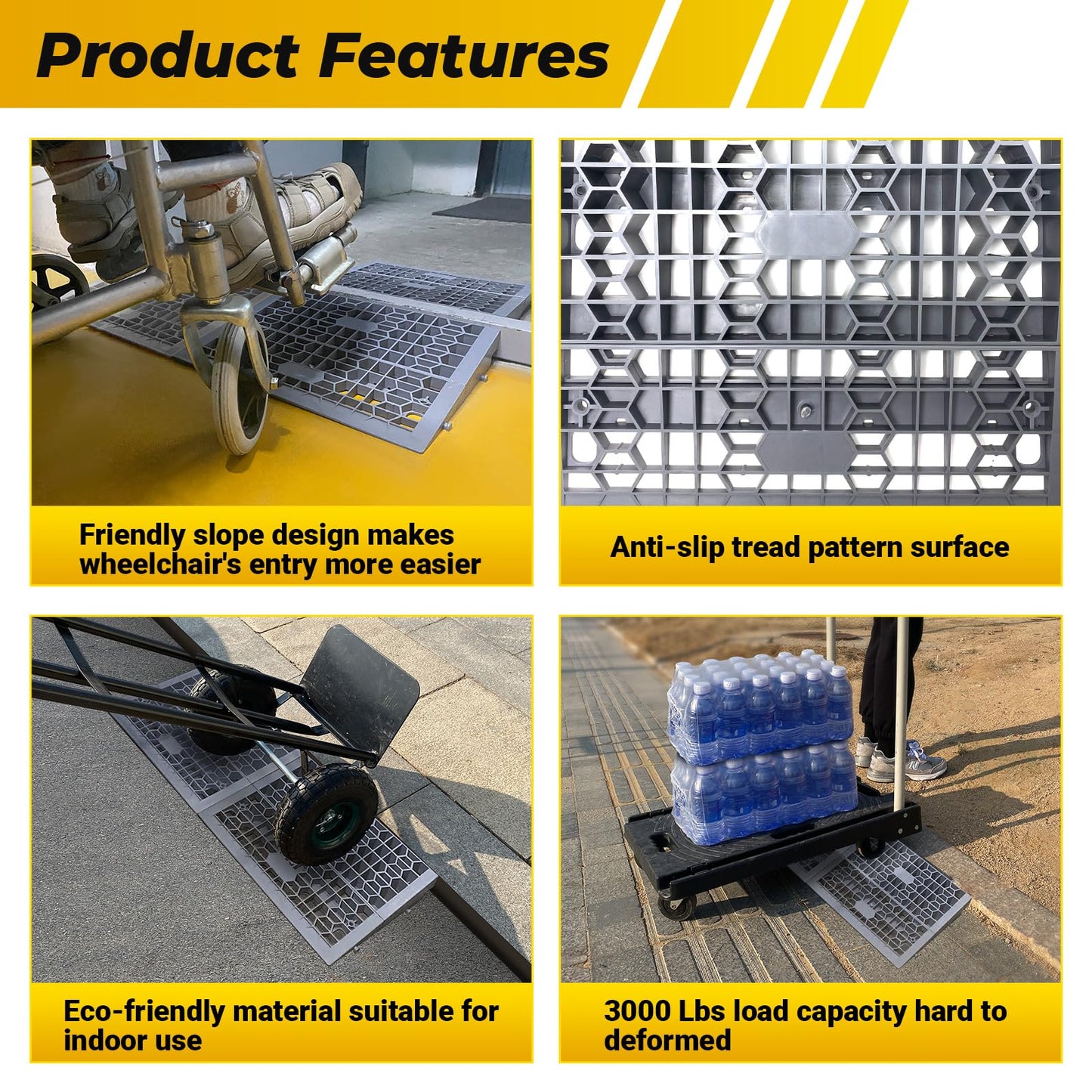 HOXWELL Modular Threshold Ramps for Doorways, 2'' Rise Wheelchair Ramps for Home Steps, 3000 Lbs Load Capacity Detachable Solid Plastic Entry Door Ramps for Wheelchairs and Cars, 2 PCS