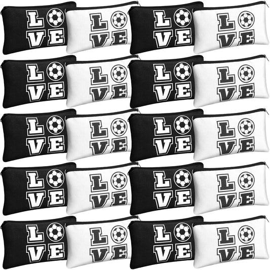 20 Pieces Soccer Makeup Bag Gifts Soccer Cosmetic Travel Bag with Words Toiletry Zipper Pouch Portable for Women Football Lover Players Team Accessories
