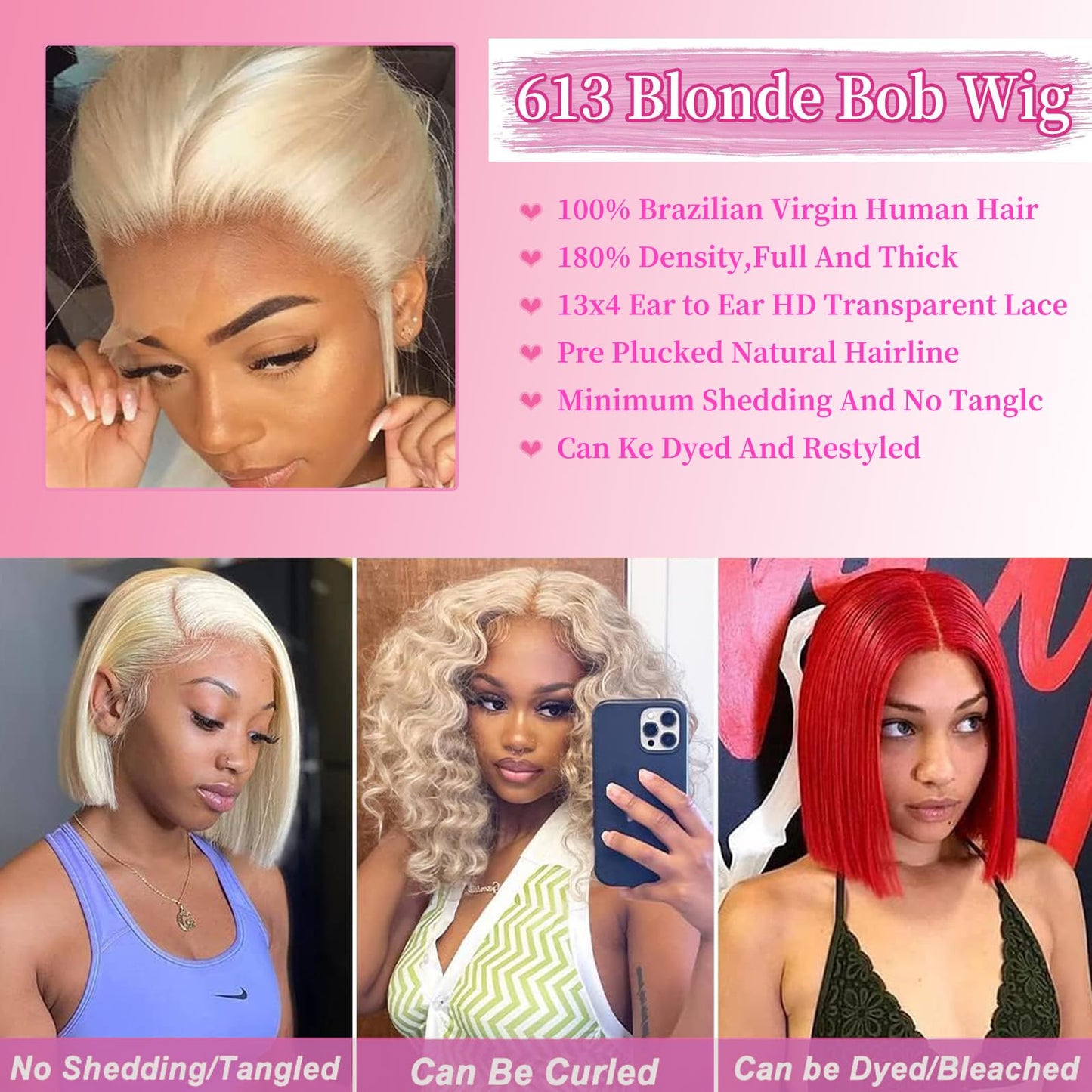 Bob Wig Human Hair 13x4 Lace Front Wigs Human Hair Pre Plucked with Baby Hair 150% Density Short Bob Wigs for Women Straight Bob Frontal Wigs Human Hair Natural Color(10inch, 613color bob wig)