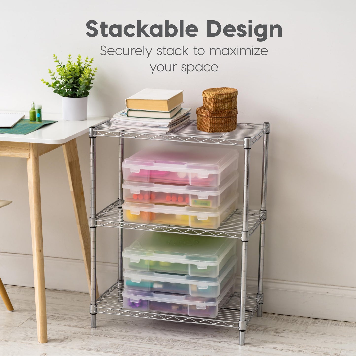 IRIS 12x12 Scrapbook Paper Storage Boxes, Clear Plastic Craft Storage Organizer Case with Lid, Art & Craft Paper Organizer for Documents & Supplies, Stackable Storage Containers – 6 Pack