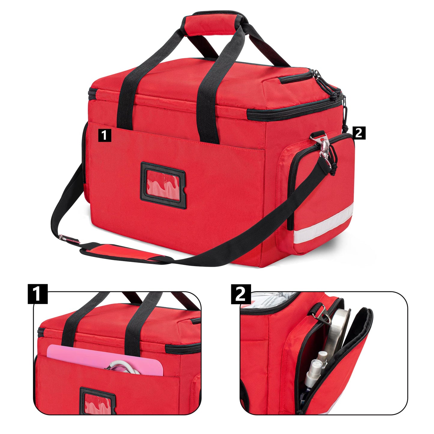 Damero Medical Trauma Bag, First Aid Bags Empty Medical Bag with Detachable Dividers, Ideal for Nurse, Physical Therapists, Doctors, Red