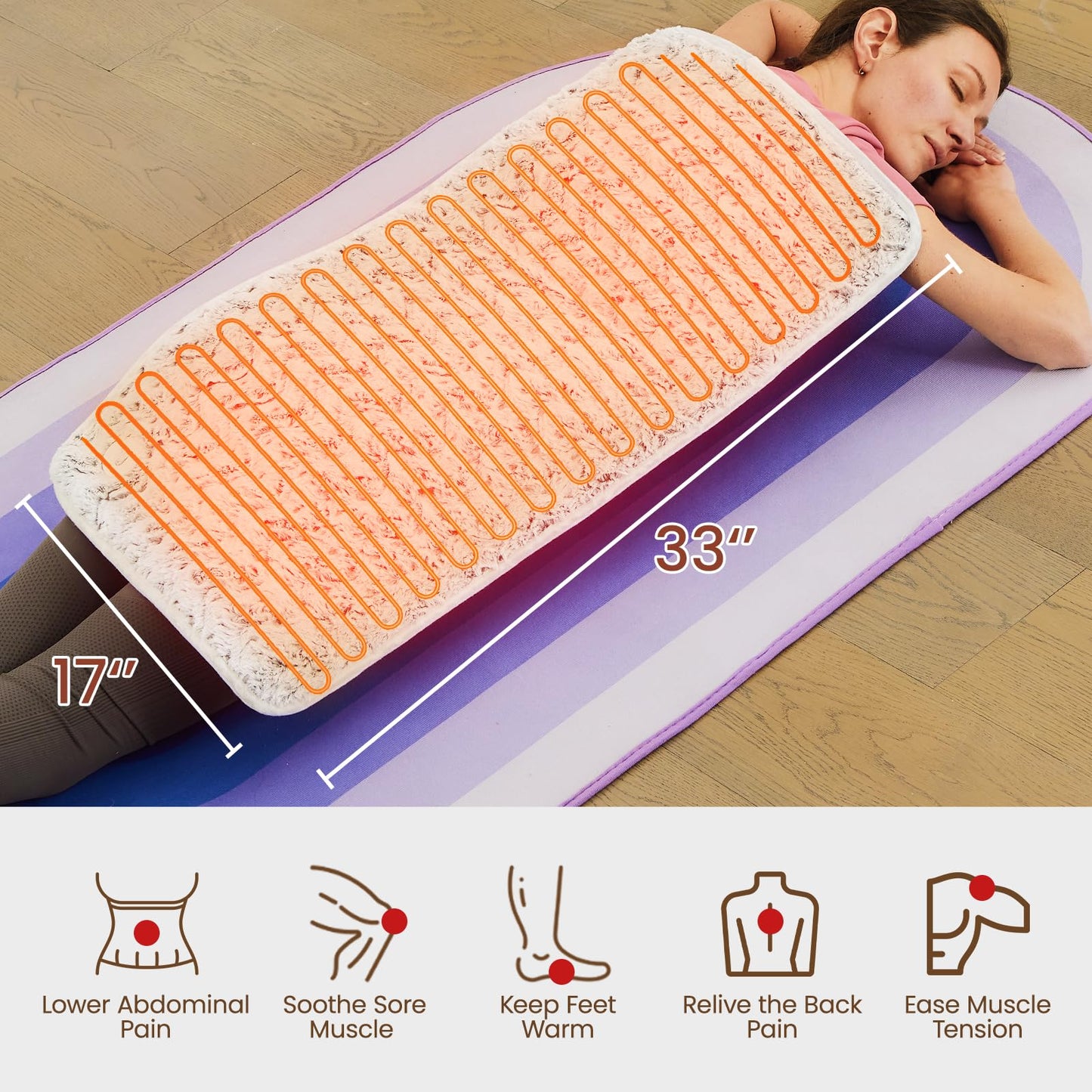 Bearhug XXL Electric Heated Pad 17''x33'' Double-Sided Faux Fur Heating Pad, 6 Heat Levels, 2-Hour Auto-Off, Moist & Dry Heat Therapy for Back Pain Relief, Machine Washable, ETL Certified - Gift Box