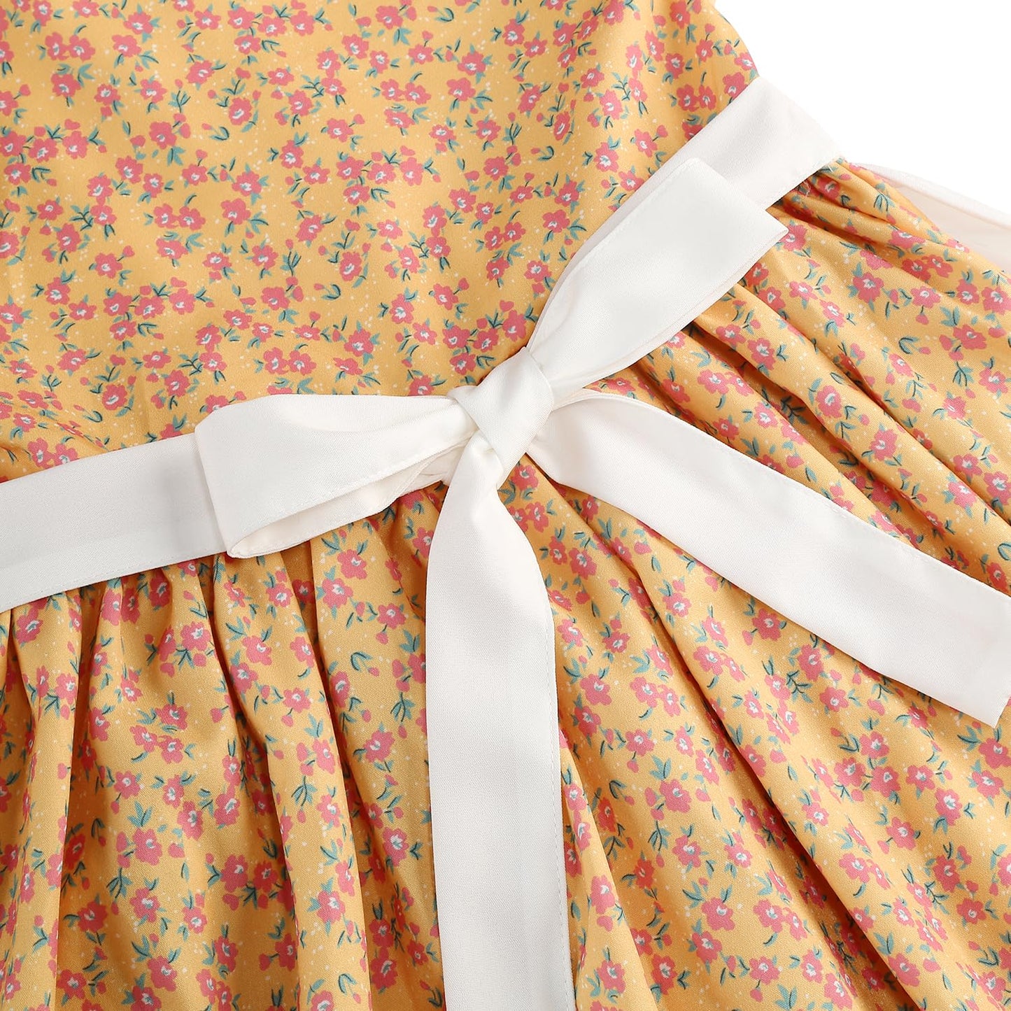 Aoiviss Girls Pioneer Costume Floral Colonial Prairie Dress for Little Kids with Apron and Bonnet, Yellow