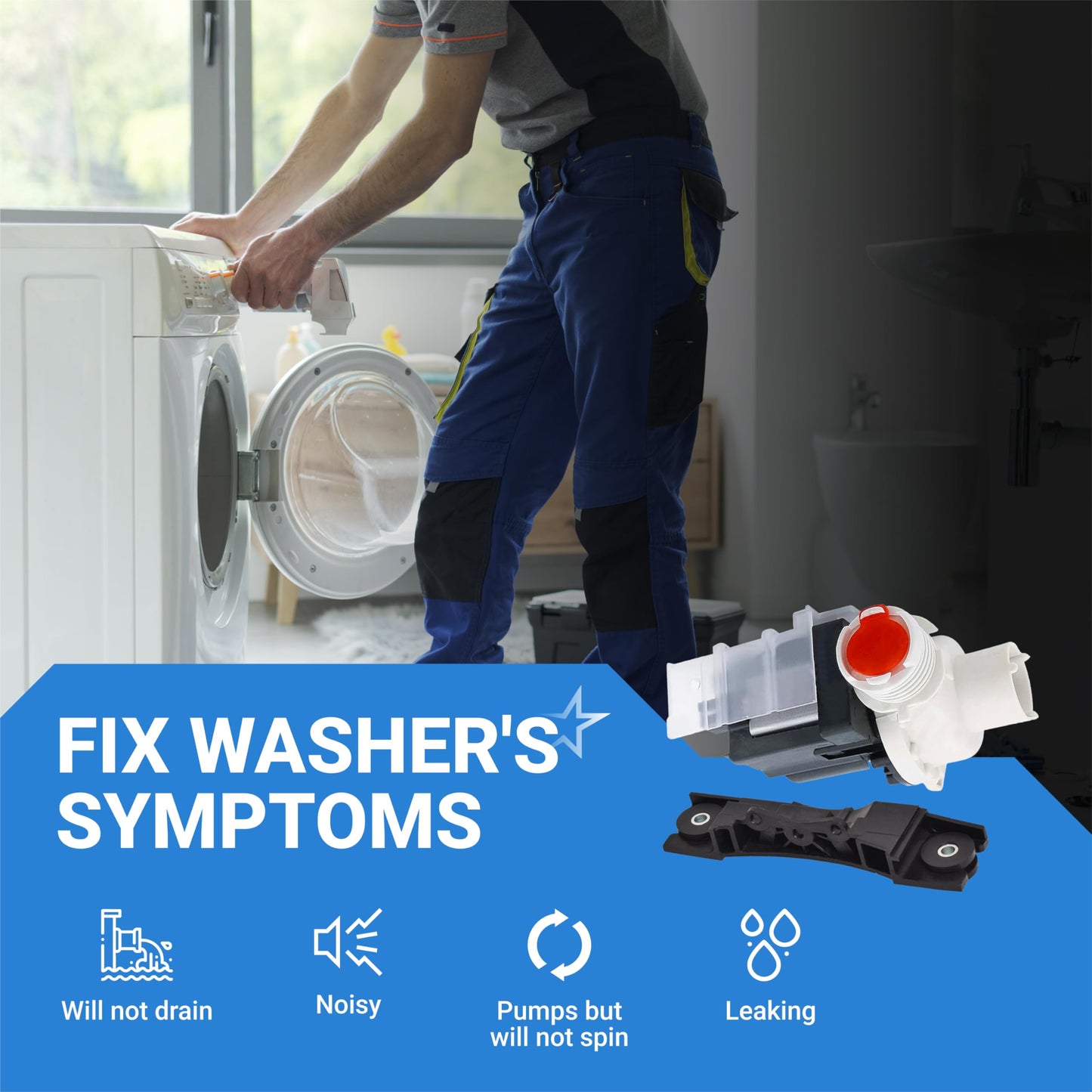 BlueStars Ultra Durable 137221600 Washer Drain Pump - Exact Fit for Kenmore Frigidaire Washers - Replaces 137108100 137151800 131724000 134051200 134740500 PS7783938 AP5684706