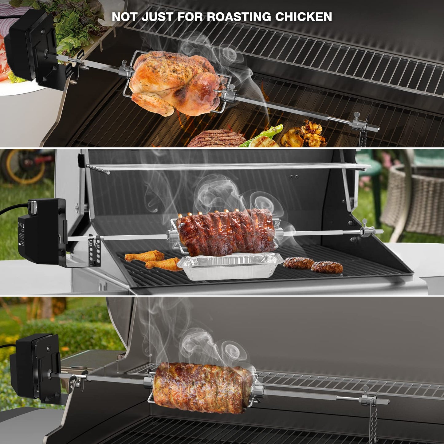 onlyfire Universal Rotisserie Kit for Most Gas Grills – Heavy Duty BBQ Rotisserie with 110V Electric Motor, 28" Square Spit Rod & 4-Prong Meat Forks, Outdoor Grill Accessories for Turkey Chicken Roast
