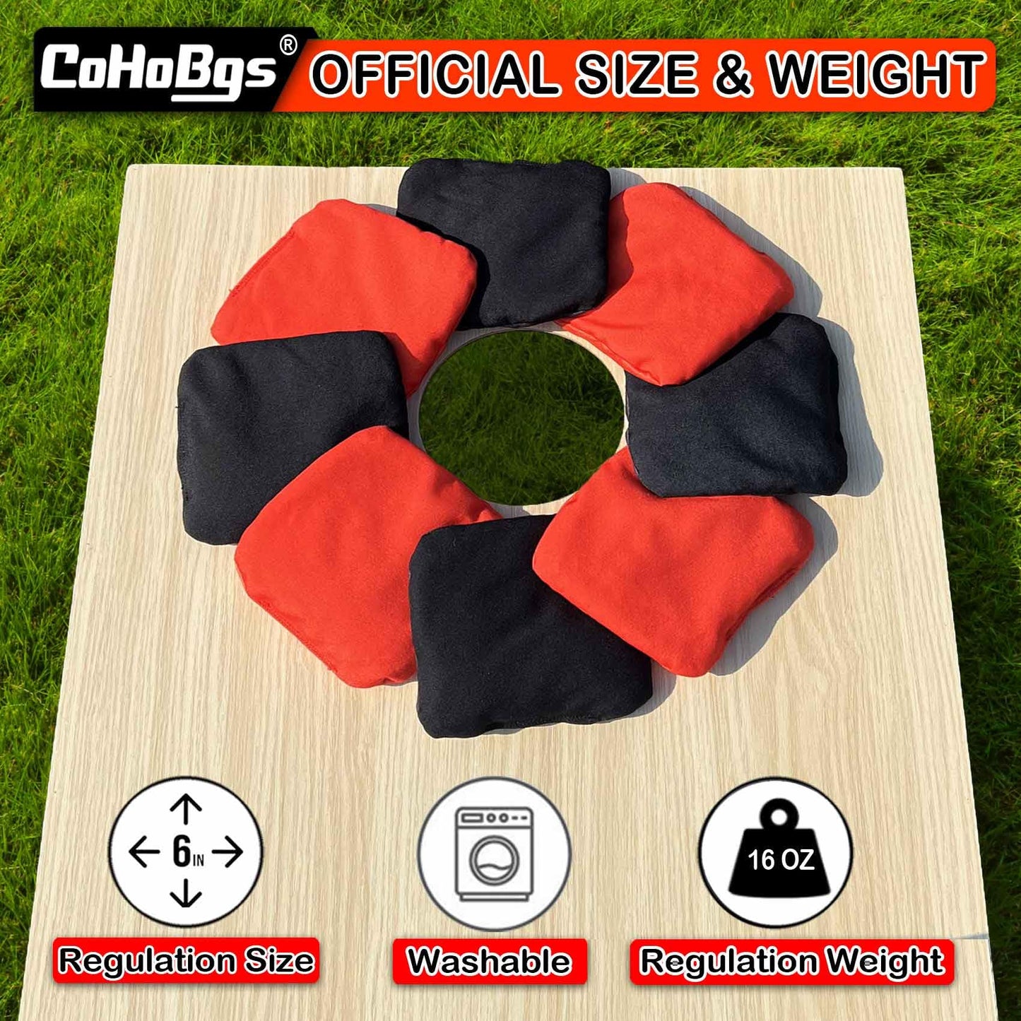 CoHoBgs Dual Sided Cornhole Bags, Professional Regulation Corn Hole Bags Set of 8, All Weather Cornhole Corn Hole Bean Bags Includes Carry Case