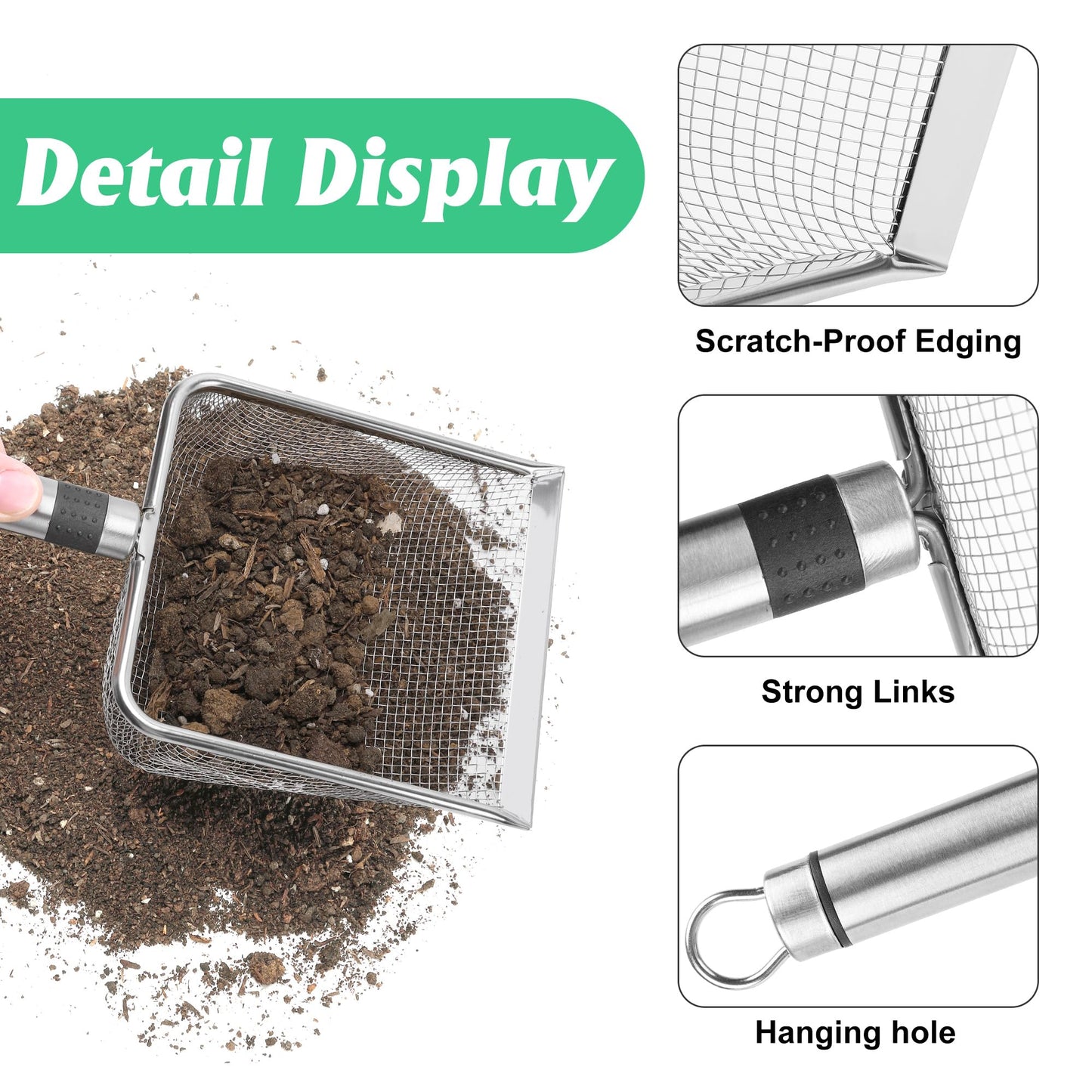 Adnee 4 Pcs Gardening Soil Sifter-Garden Sieve Sifter with Handle (2/2.8/3.8/5 mm Mesh)-Portable Gardening Sifter for Gradening Sand Soil Dirt Compost