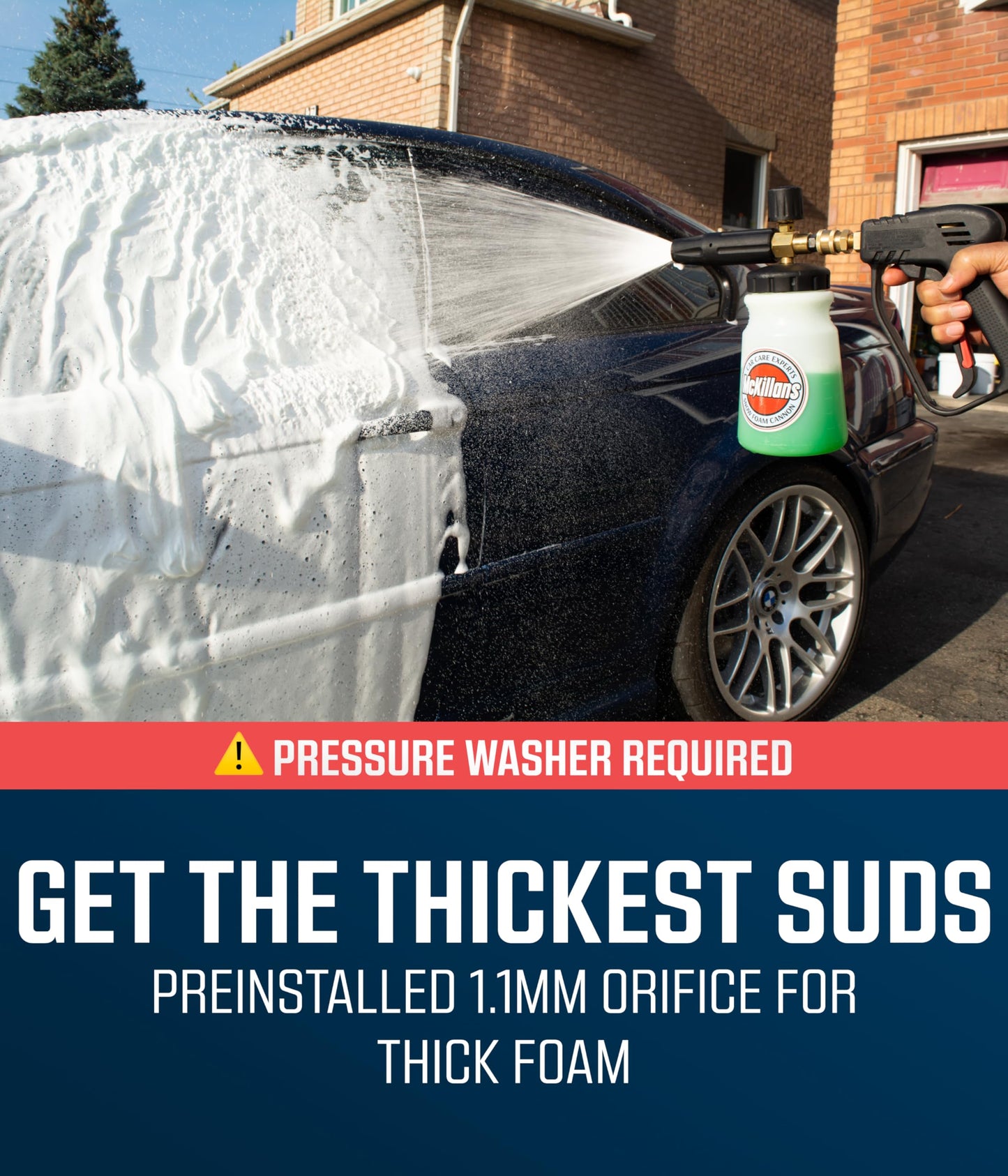 McKillans Foam Cannon for Pressure Washer (Wide Mouth) - Car Wash Snow Cannon Lance Pressure Washer Soap Dispenser for Car Washing with Adjustable Thick Foam + 1/4 Quick Connector