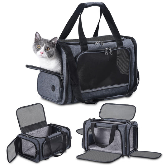 Cat Carrier Pet Travel Carrier by Airplane Approved Under seat, TSA Airline Approved Soft-Sided Carrier Bag for cat,Dogs,17.5 x 8.5 x 11 inches,Grey