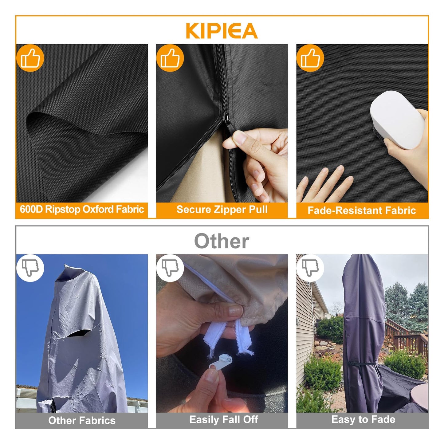 Kipiea Patio Umbrella Cover for 9'-13' Cantilever Umbrella, Upgraded 500D Heavy Duty Outdoor Umbrella Covers with Support Pole and Zipper