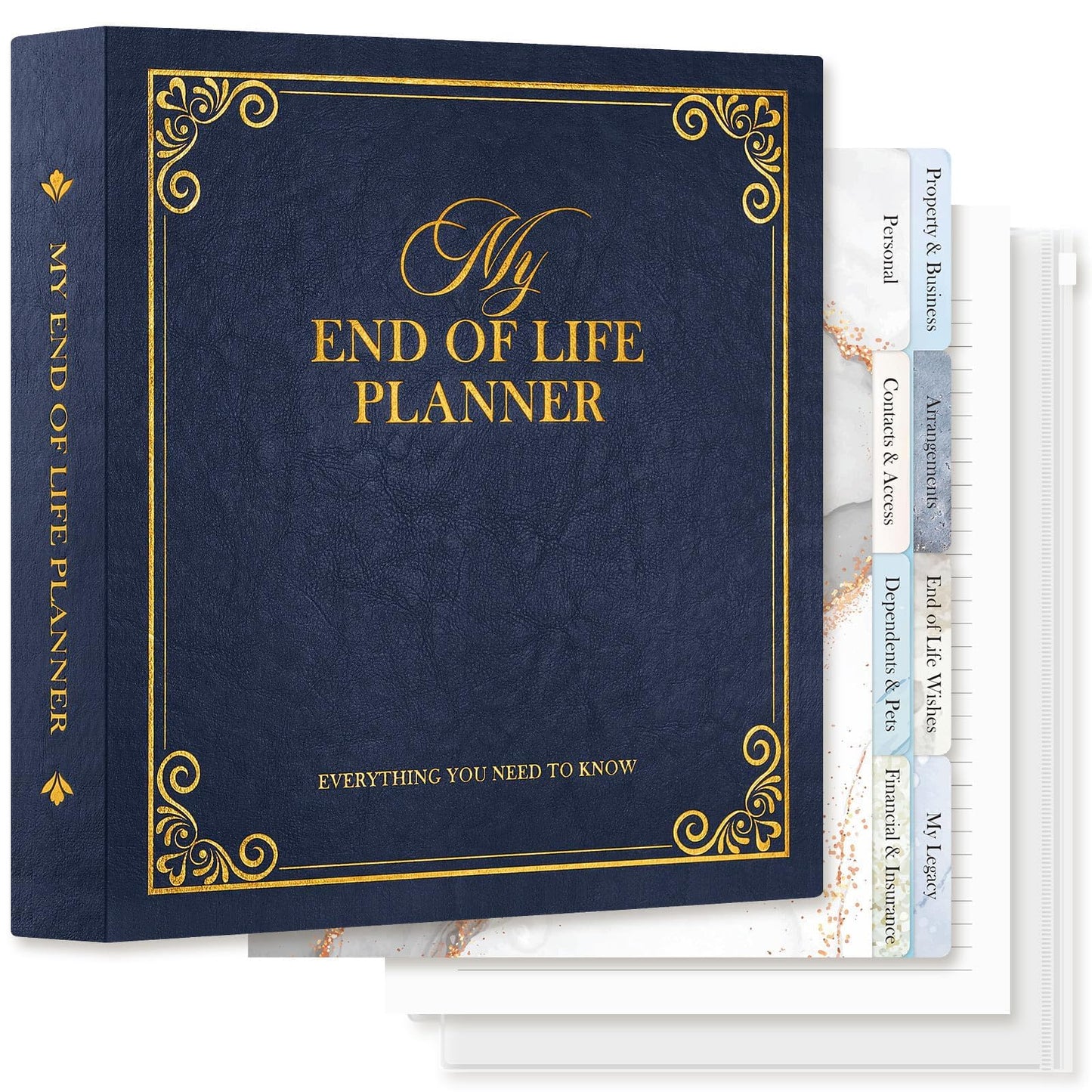 Lanpn End of Life Binder Organizer Death Planner 8.5"x11", Final Wishes & Estate Document Folder with 8 Dividers & 10 Letter Size Binder Pockets, When I Die Journal Before Death Life Plan Book, Blue