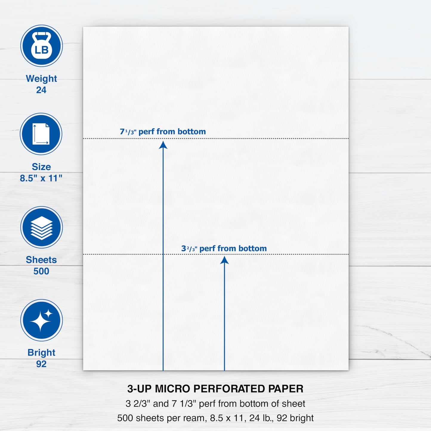 Printworks Professional Office Paper, Perforated 3-2/3-Inch and 7-1/3-Inch from Bottom, 8-1/2 x 11 Inches, 24-Lb, 500 per Ream (04122)