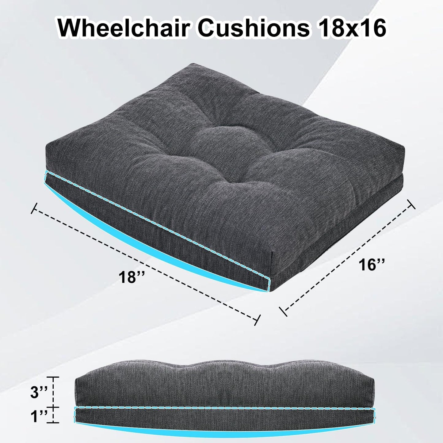 HAVARGO Memory Foam Seat Cushion 18 x16 Inches Wheelchair Cushion Pressure Relief Chair Pad for Hip, Coccyx Anti-Sagging Curved Bottom for Better Fit, Dark Gary
