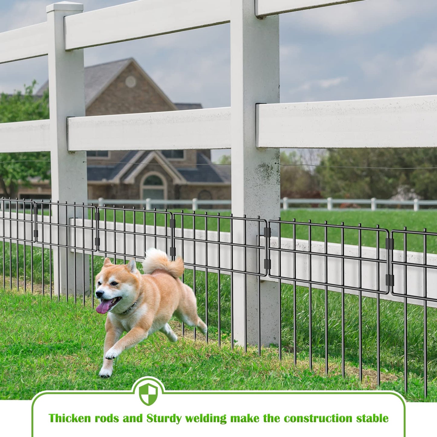 NANANARDOSO 10 Pack Animal Barrier Fence, 17 in(H) X Ft(L) No Dig Garden Decorative Fencing, Rustproof Metal Wire Panel Fence Border for Dog Rabbits Ground Stakes and Outdoor Landscape Yard Black