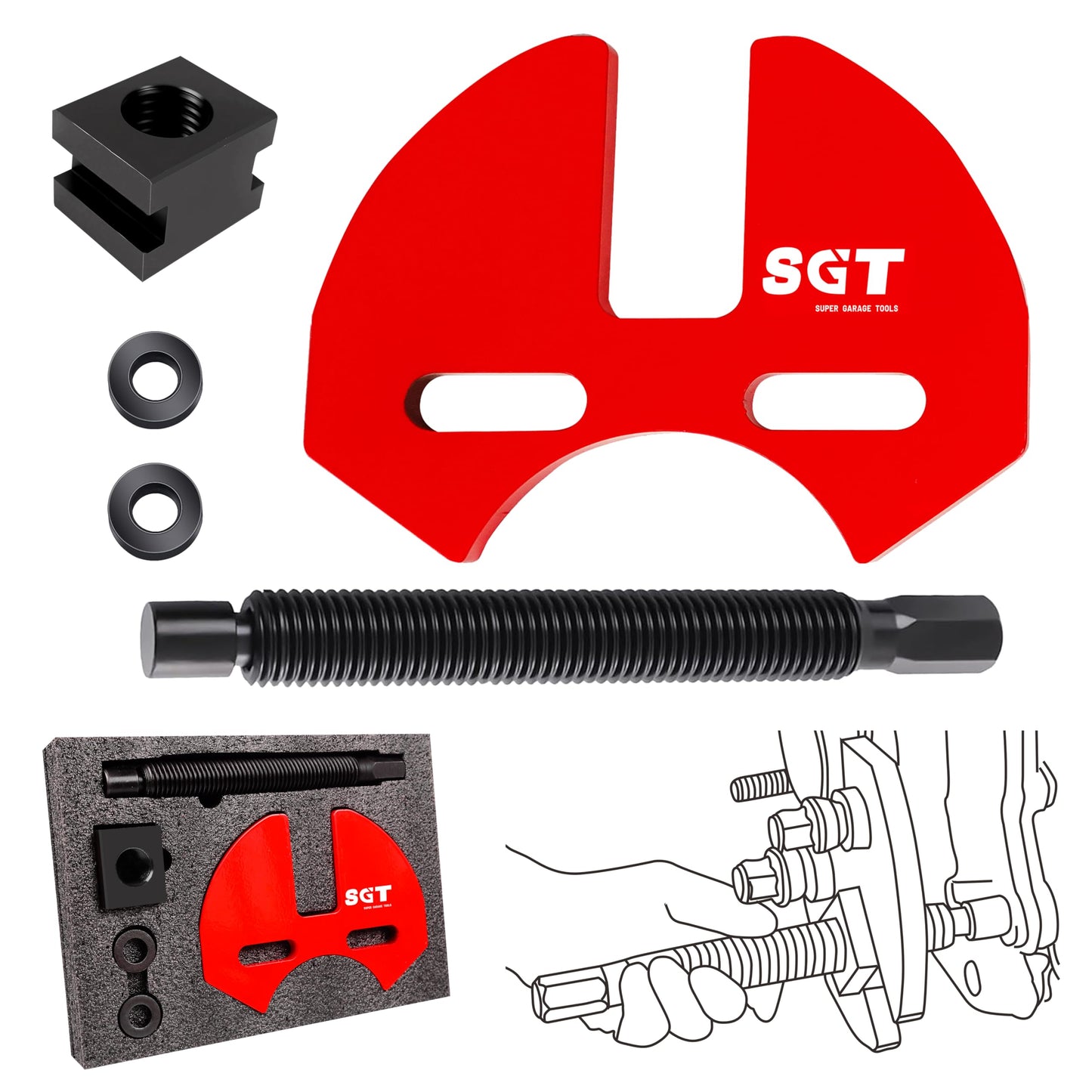 SGT 40100 Hub Remover Set,Wheel Bearing Hub Remover Tool Set Compatible with 5 6 8 Lug Hub Assemblies on Cars and Trucks,Wheel Hub Removal Tool with Gloves