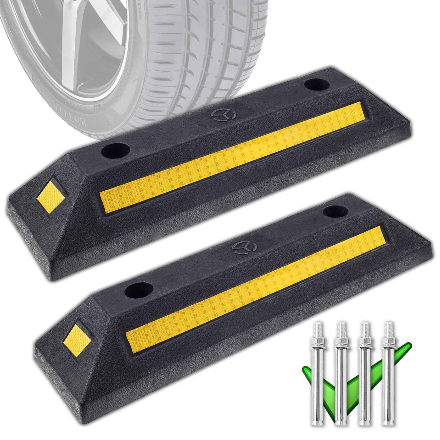 Curb Garage Vehicle Floor Stopper for Parking 2 Pack, Heavy Duty Rubber Parking Lot Driveway Stopper for Car Vans Trucks Tire Wheel Guide Block Bumper