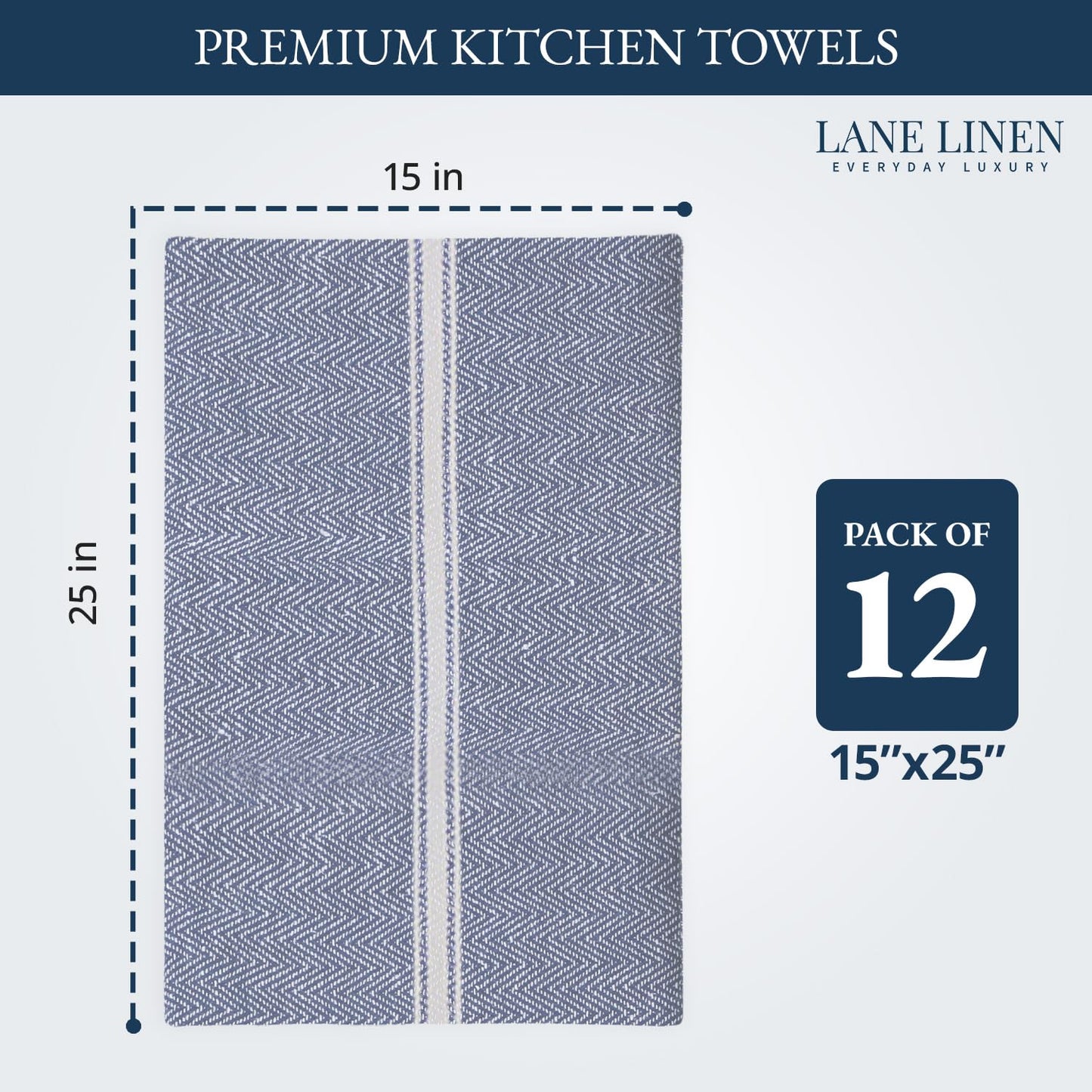Lane Linen Kitchen Towels Set - 100% Pure Cotton Dish Towels for Kitchen, Super Absorbent Kitchen Hand Towel, Blue Tea Towels, Soft & Durable Dish Cloths, Pack of 12 – 15”x25”, Blue Chambray