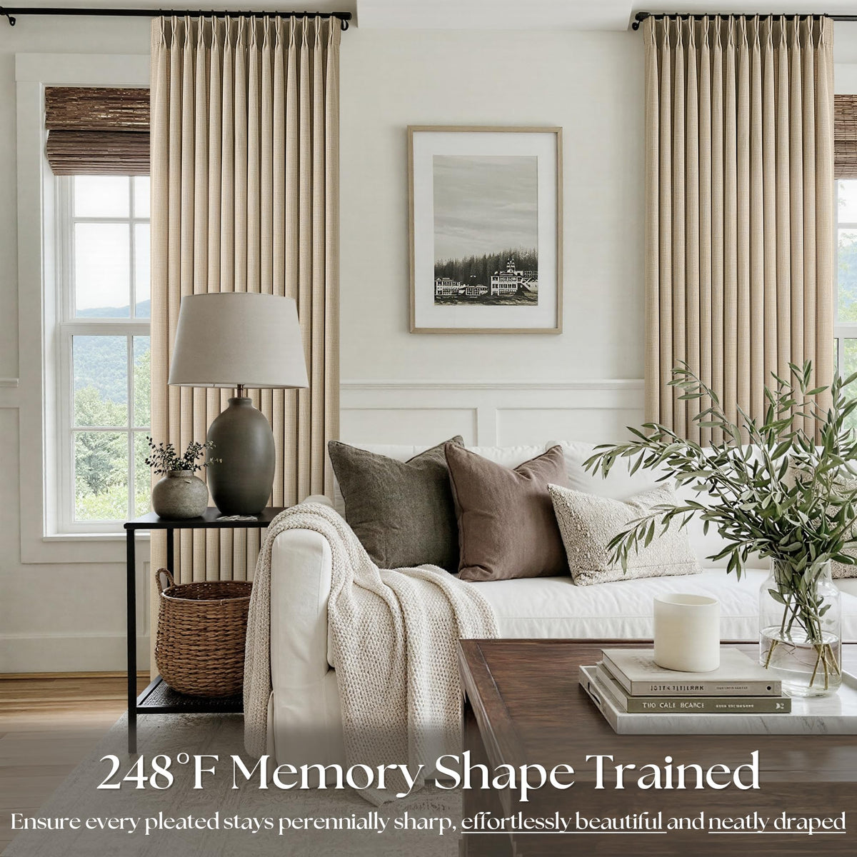 Pinch Pleated Curtains 84 Inch Length 2 Panels for Living Room Neutral Textured Pinch Pleat Curtains Cream Light Filtering Pleated Drapes 84 Inches Long Back Tab Hooks Clips Rings 40 Wx84 L Oatmeal
