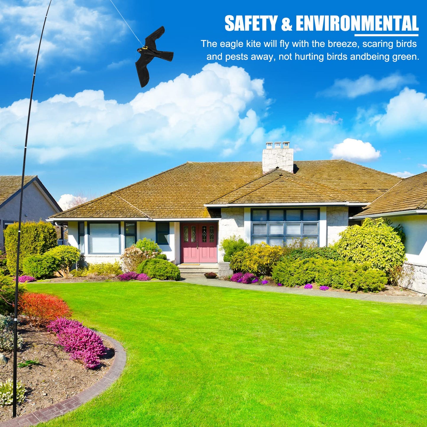 Bird Repeller, Extendable Bird Repellent Scarer Flying Eagle Kite Shape with Telescopic Pole for Home Outdoor Garden Farm (7M)