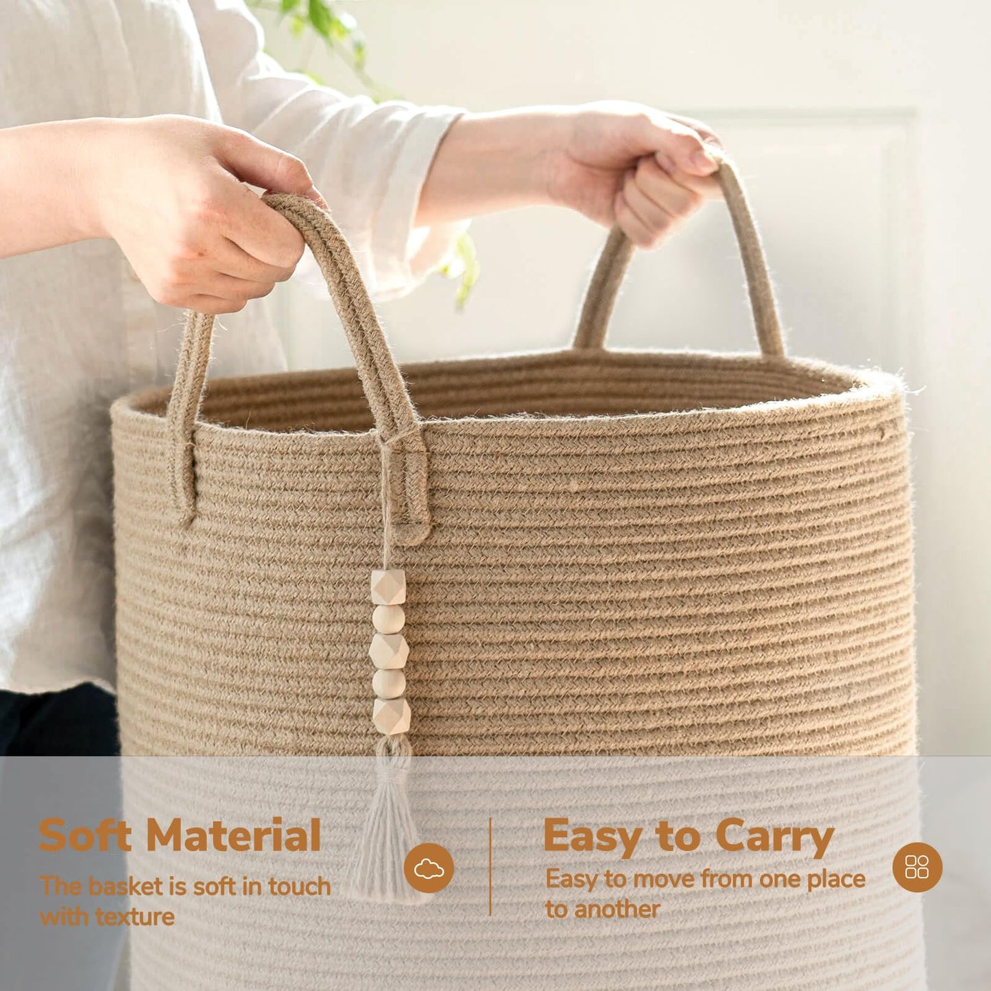 Goodpick Tall Wicker Laundry Basket,Large Storage Baskets for Pillows, Towels,Decorative Blanket Baskets for Living Room, Baby Laundry Hamper,Woven Jute Basket with Handles,16 x 20inches