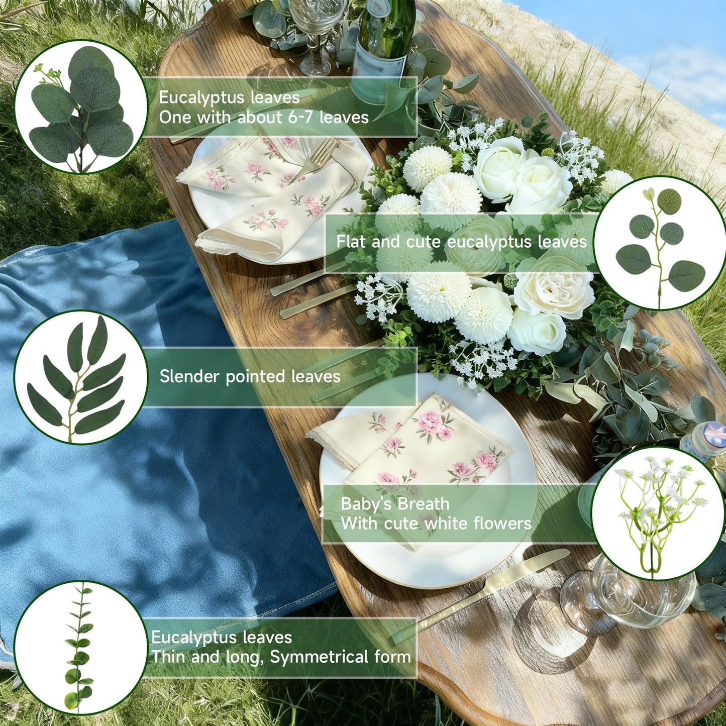150 Pcs 10 Kinds Artificial Greenery Stems Bulk with Flowers Fake Eucalyptus Leaves Stems Bundle Faux Greenery Plant Branches for Floral Wedding Arrangement Home Decor Vase Bouquets