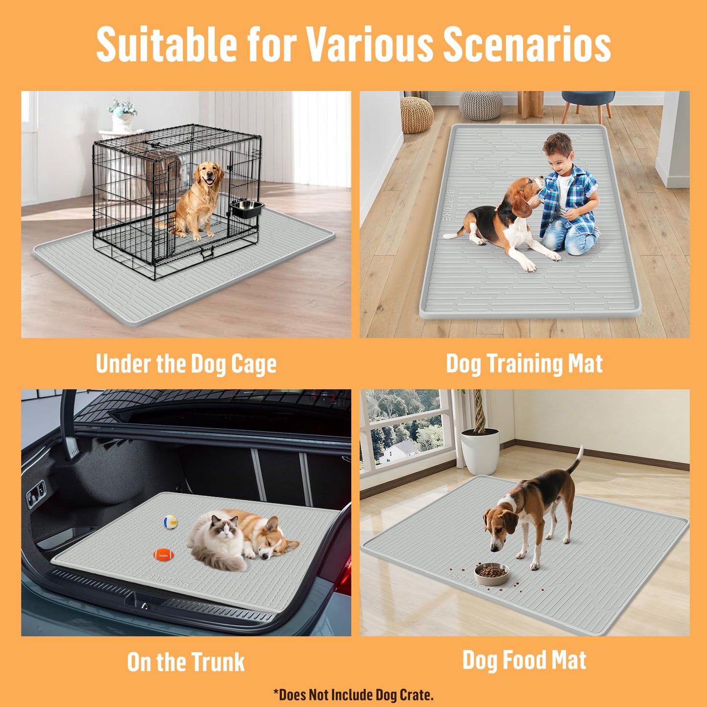 Bartuke Silicone Dog Crate Pad Liner, 117x81cm Pet Crate Mat for Dog Cages, Kennel Mat with Raised Edge, Waterproof, Leakproof, Easy to Clean