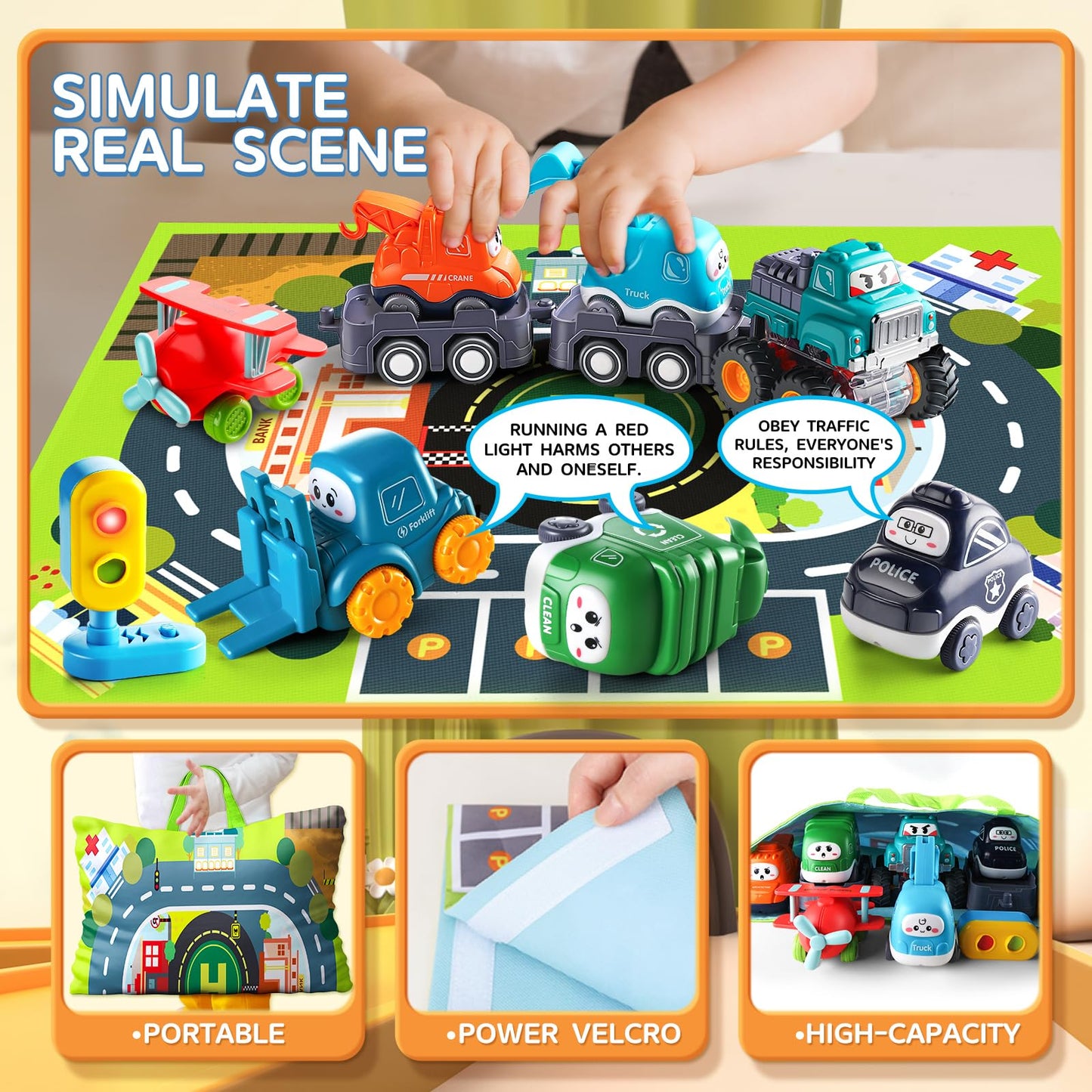 Car Toy With Playmat/Storage Bag for 1 Year Old Boy | 12-18 Months Baby Truck With Trailer | Toddler Toy Age 1-2 | 1st Birthday Gift for 1-2 Year Old Boy