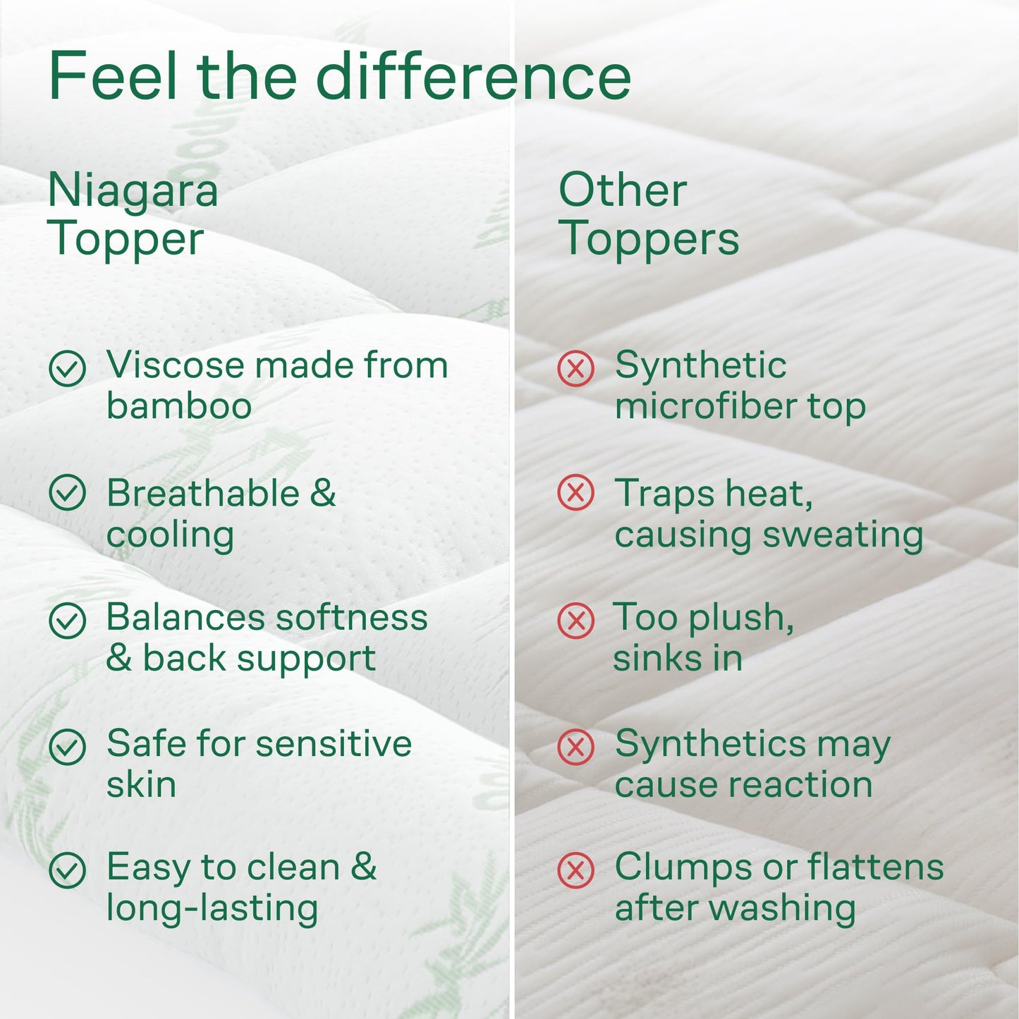 Bamboo Mattress Topper Twin Size - Thick Breathable Pillow Top Mattress Pad for Back Pain Relief - Deep Pocket Topper Fits 8-20 Inches (39x75 Inches, Green)