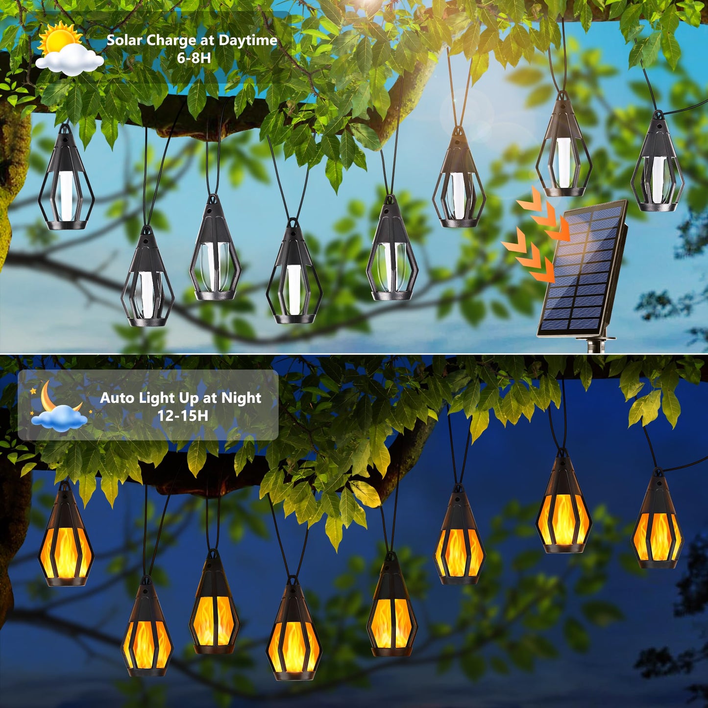 Jnaurb Solar String Lights for Outside, 21Ft Patio Lights with 10 Flickering Flame Light Bulbs, Waterproof Warm White Solar Powered Outdoor Light for Garden Yard Patio Gazebo Bistro Cafe Party Decor