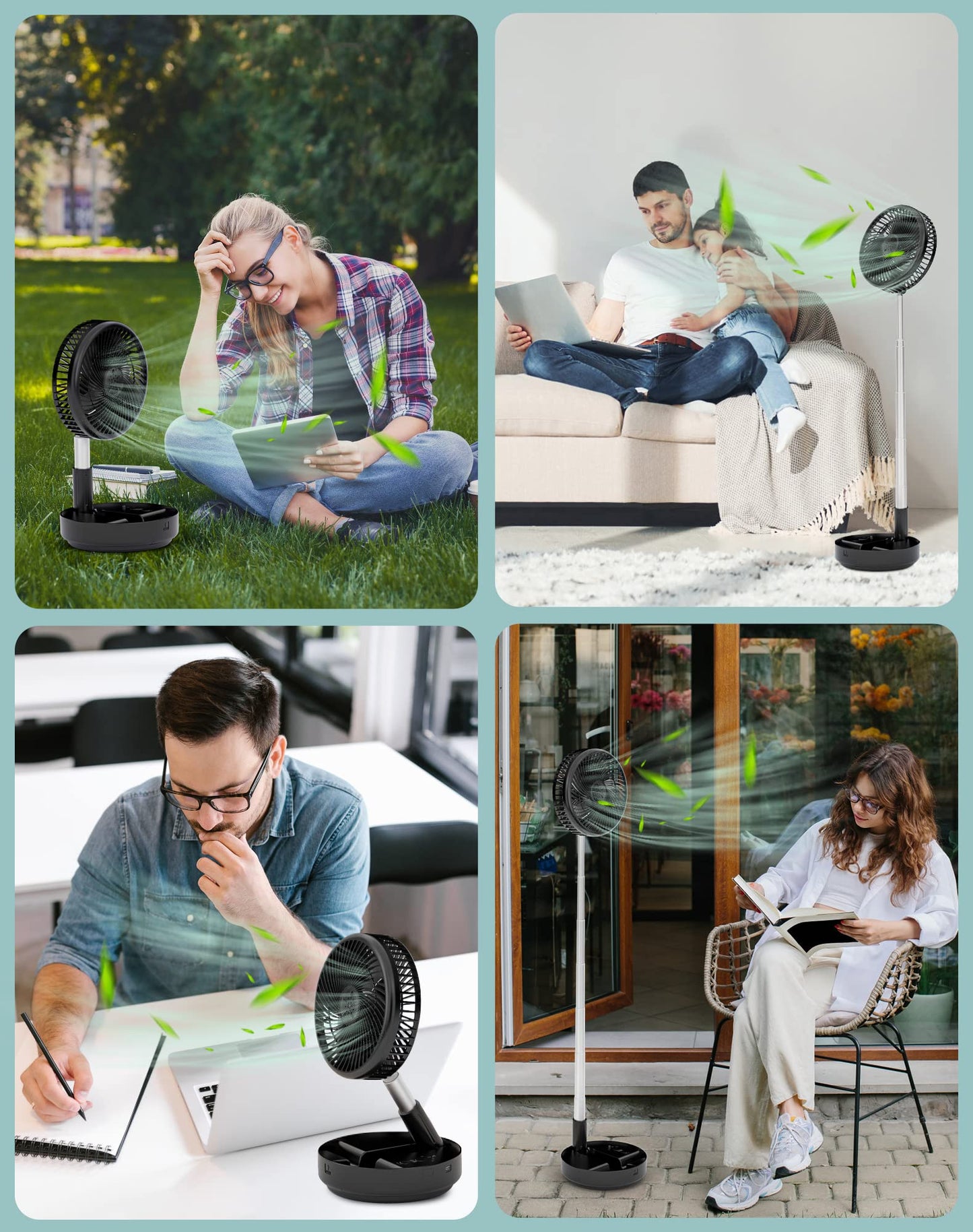 Primevolve Portable Rechargeable Oscillating Fan, Battery Operated USB Floor Table Desk Fan with Remote, Adjustable Height, 4 Speed Settings Fans for Bedroom, Black 8"