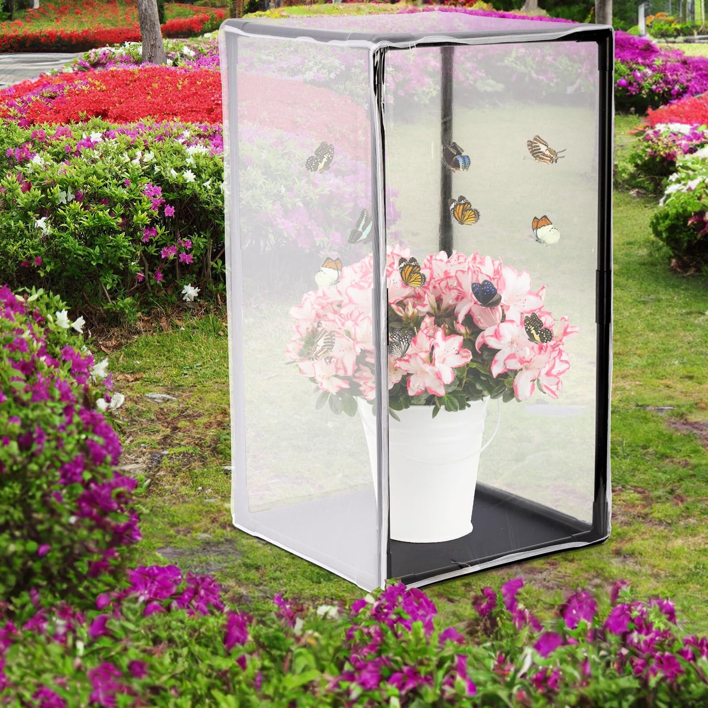 Kingrol Outdoor Insect & Butterfly Habitat Cage - Mesh Plant Enclosure for Pest/Bird Protection, Ideal for Breeding Butterflies, Soldier Flies, Ladybugs - 16.5 x 16.5 x 31 Inch