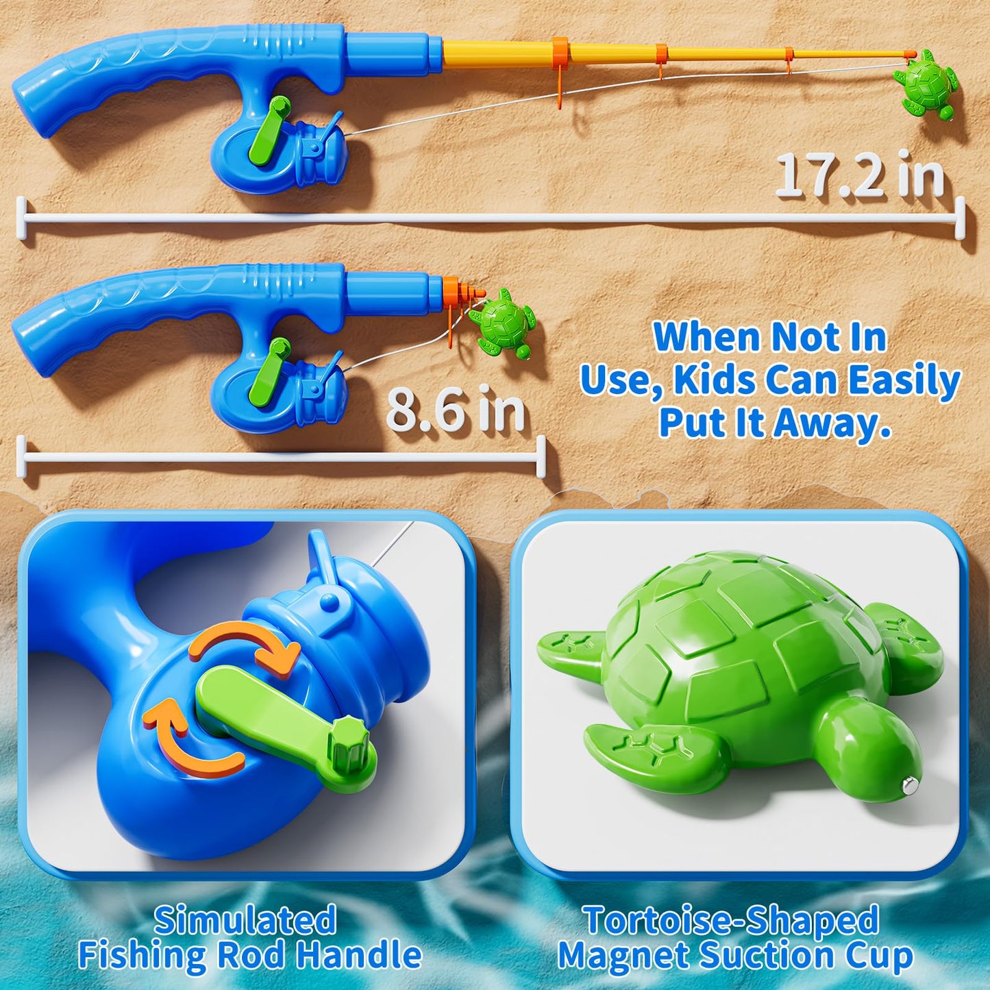 KIZONLY Magnetic Fishing Game for Kids 3-5 4-8 - Fish Toys for Kids 3-5, Bathtub Floating Fishing Pole, Water Table Pool, Rod Net and Pail, Bath Outdoor Gifts for Toddlers Age 3 4 5 6 7 8 Year Old