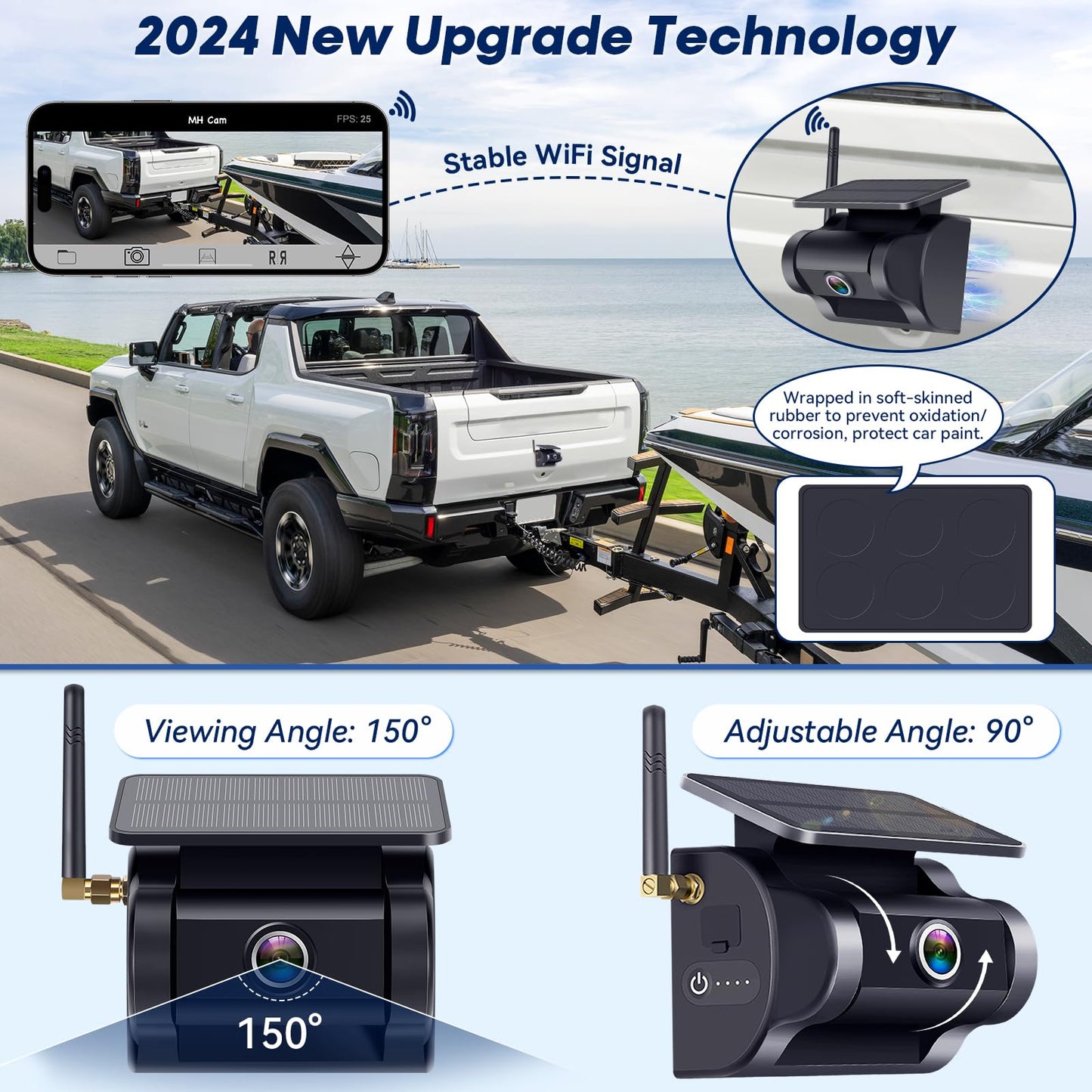 Wireless Backup Camera for Trucks Magnetic: Solar-Powered, WiFi, No Wiring, HD 1080P, Night Vision, Easy Installation for Towing & Parking