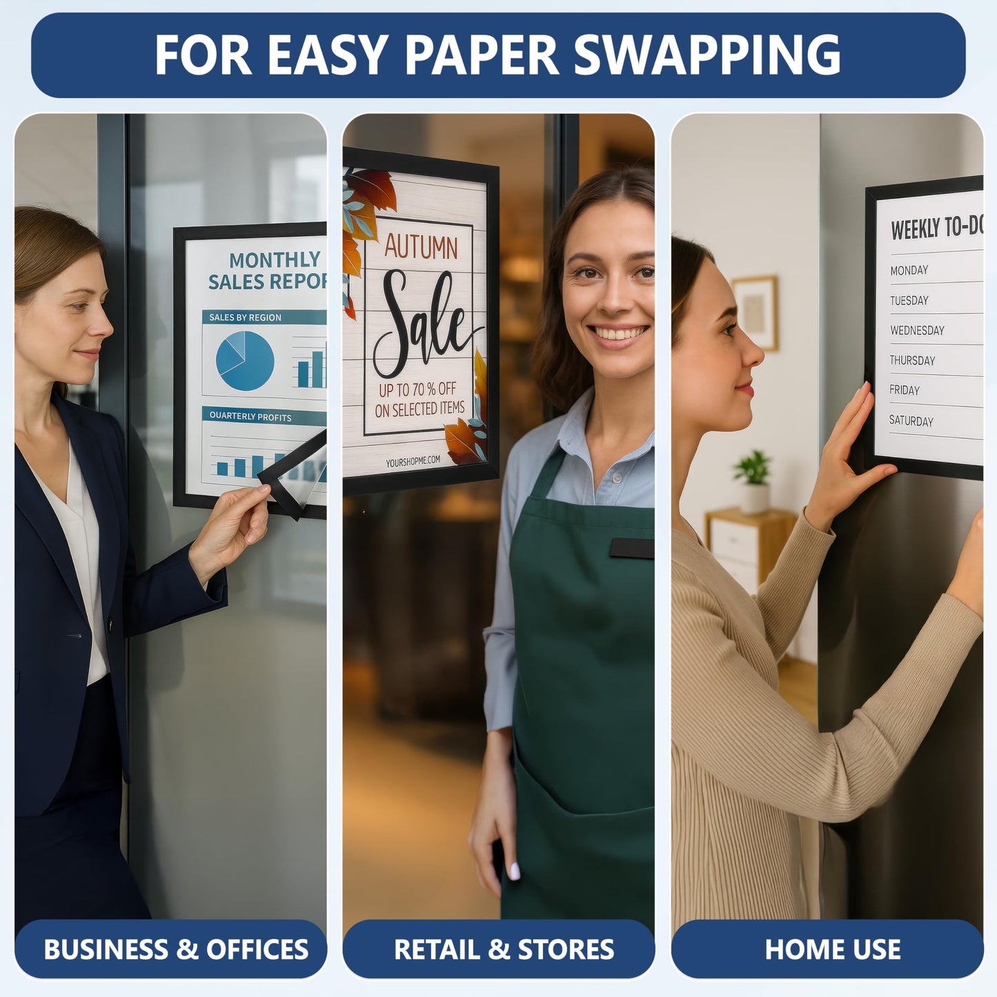 12 Pack Magnetic Sign Holder 11 x 17 with Adhesive Back - Magnetics Poster Frame & Magnetic Paper Holder - Reusable Adhesive Frames 11x17 - Magnet Frame for Wall Windows - Magnet Document Holders