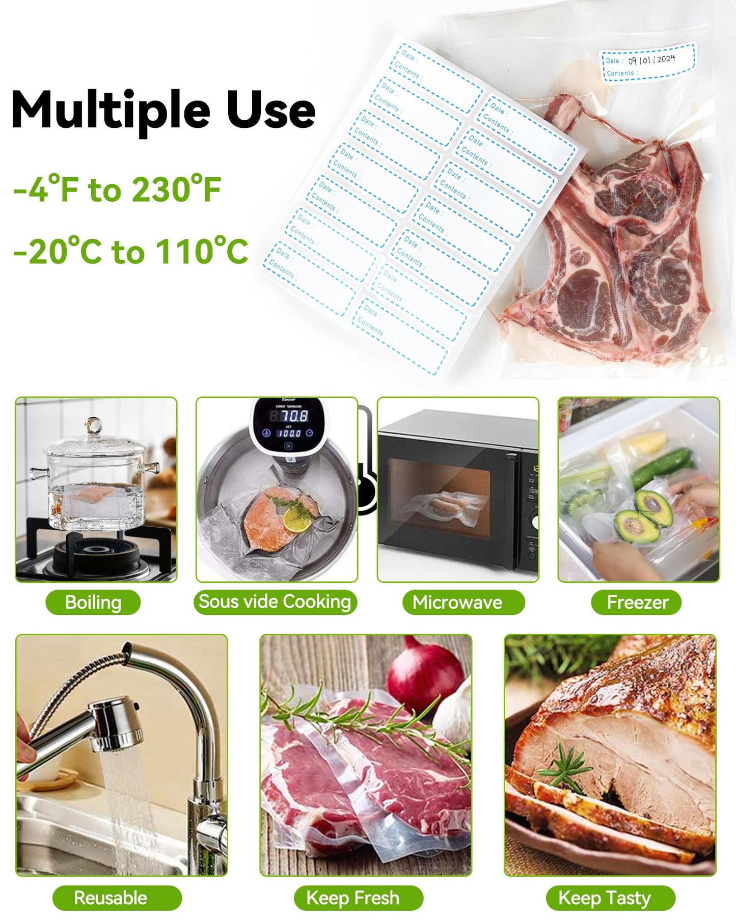 300 Count Vacuum Sealer Bags for Food Saver, 8x12 Inch Quart Size, BPA Free Precut Sous Vide Bags, Commercial Grade Vacuum Seal Bags for Food Storage, Compatible with All Vacuum Sealer Machines