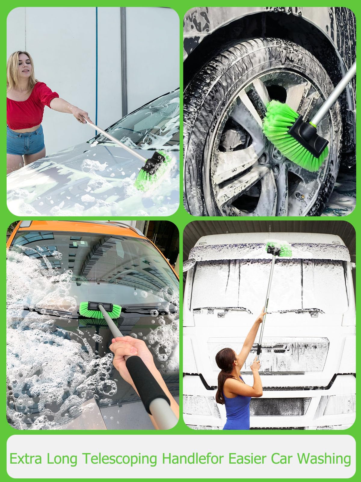 Five-Sided PBT Car Wash Brush 60” 151cm with Extendable Long Handle Soft Bristle Scrub Detail Brush for Exterior Interior Car SUV Truck Caravan Boat Tyres Solar Panel House Siding Cleaning Sweep Snow