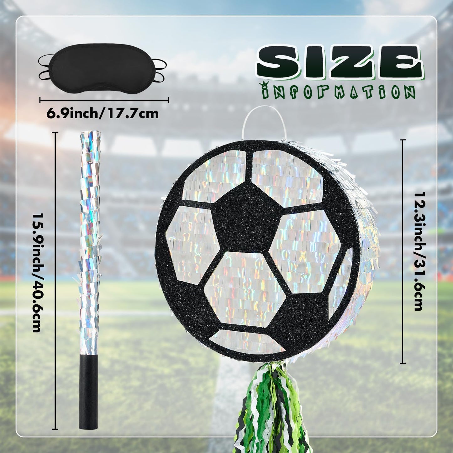 WERNNSAI Soccer Pinata - Soccer Ball Pinata with Blindfold and Stick for Sports Birthday Party Decoration Soccer Match Celebration Bachelorette Supplies