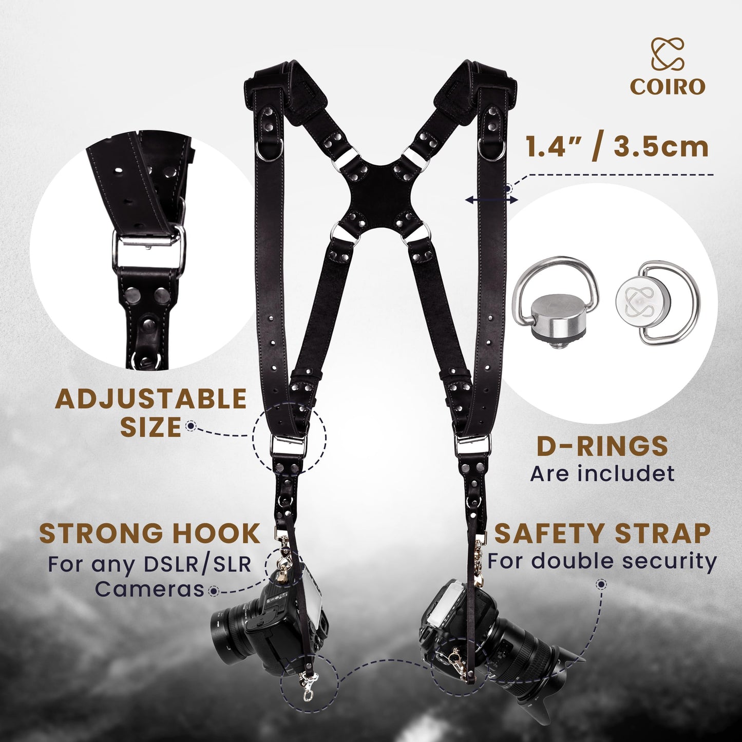 Camera Accessories Dual Harness Two Cameras - Shoulder Leather Strap - Multi Gear Double Camera Accessories DSLR/SLR ProInStyle