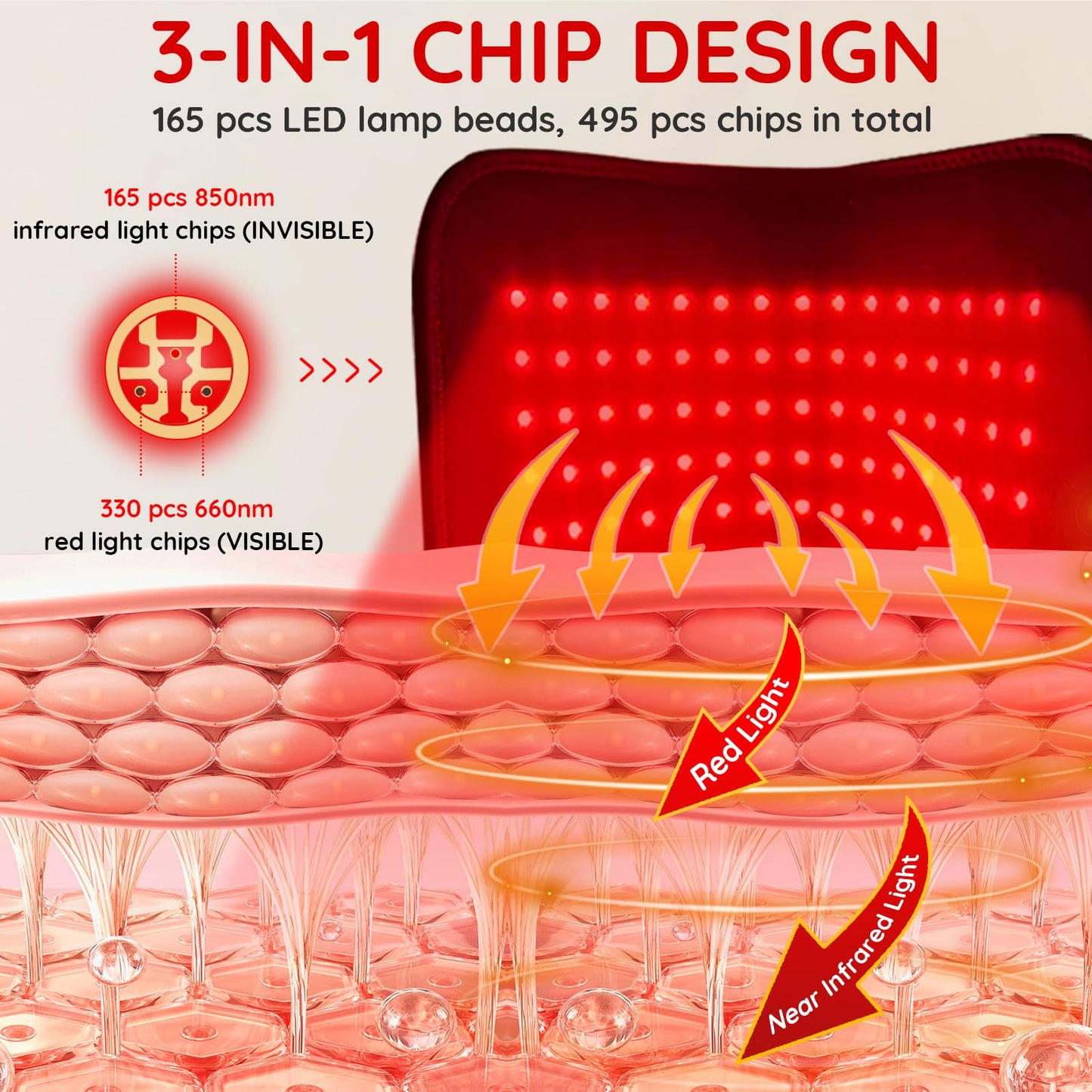 3-in-1 Chip 165 LEDs Red Light Shoe with Timer and PVC Film for Home/Office Use with No Case (1 PCS Single)