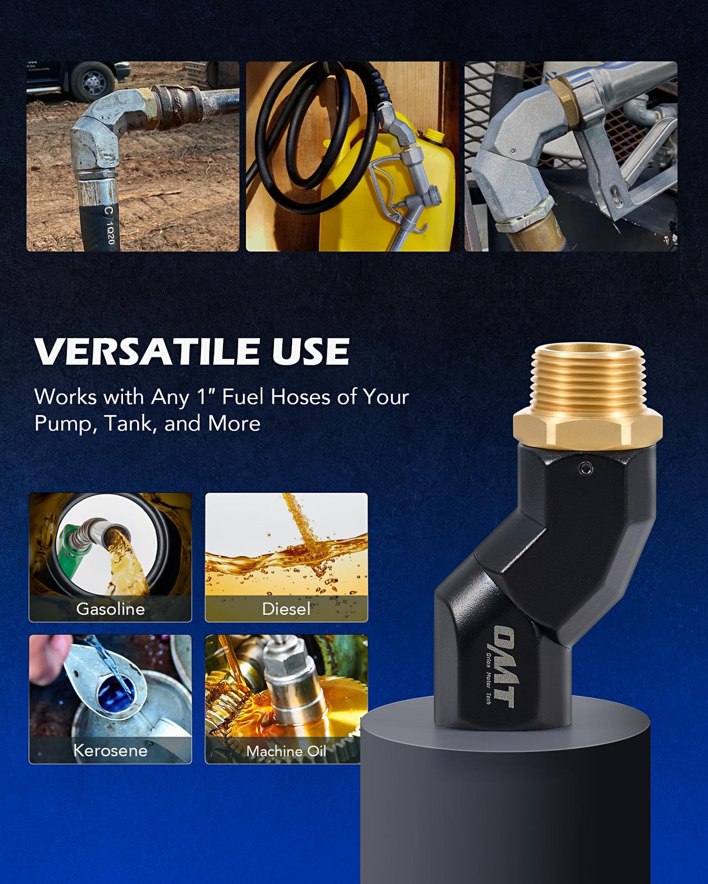 Orion Motor Tech 1" NPT Fuel Hose Nozzle Connectors, Fuel Transfer Nozzle Swivel Set of 2, Multi Plane 360 Rotating Fuel Tank Connectors, Powder Coated Fuel Hose Nozzle Adapter for Gas Diesel Kerosene