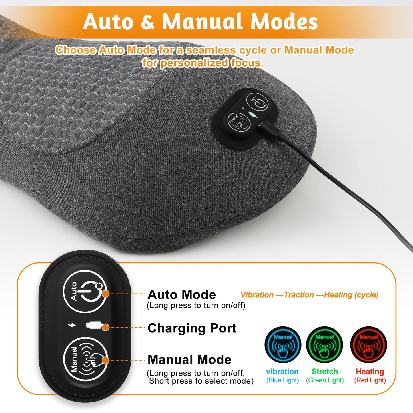 KKYOYRE Smart 3-in-1 Back Massager Cushion with Adjustable Heat, Vibration & Traction, Portable Lumbar Pillow for Total Body Relaxation, Compatible with Home, Office, and Travel Use