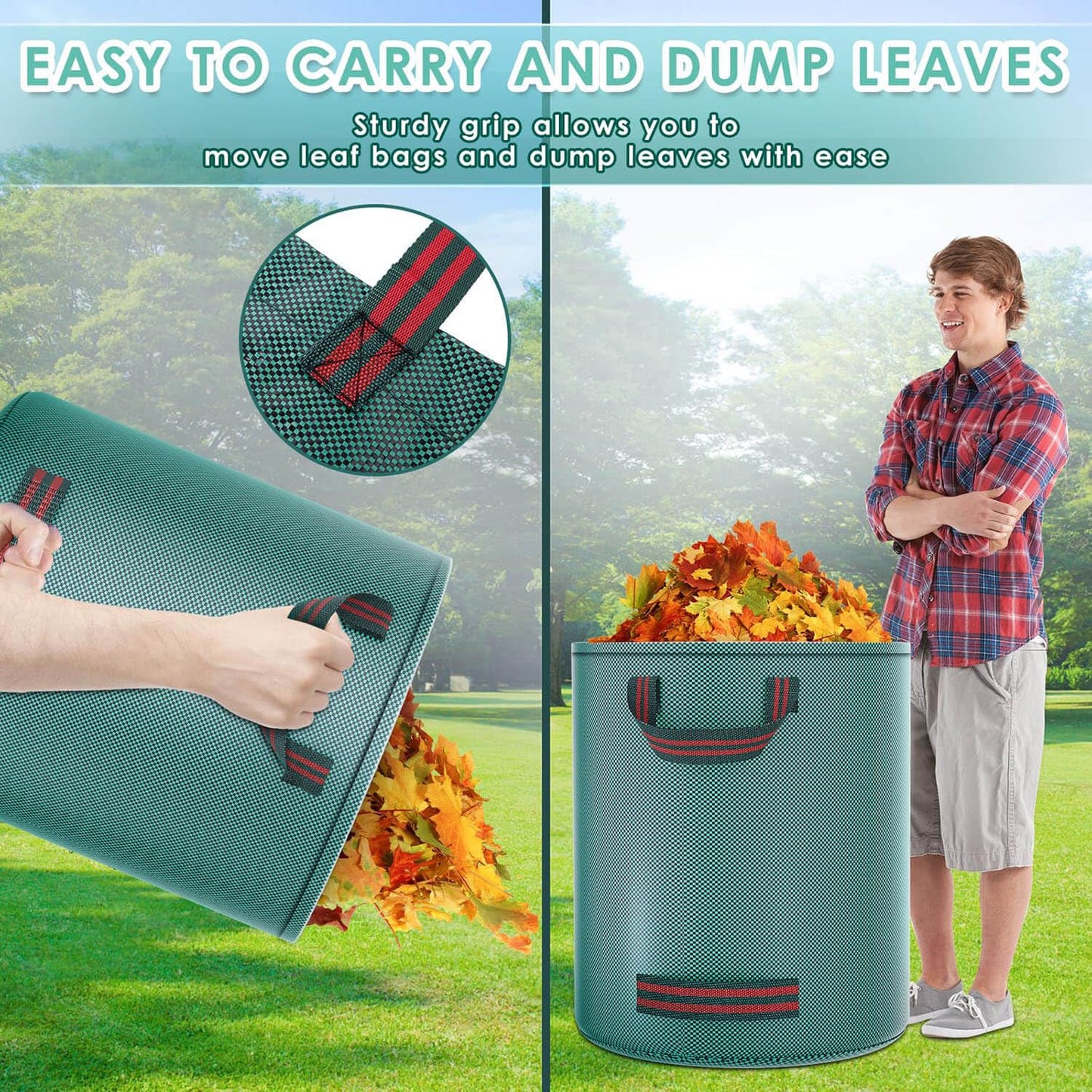 4 Pack 72 Gallon Garden Yard Waste Bags, Reusable Collapsible Plants Leaf Grass Waste Bag, Heavy Duty Gardening Bags for Garden Yard Lawn (4 Pack Bags)