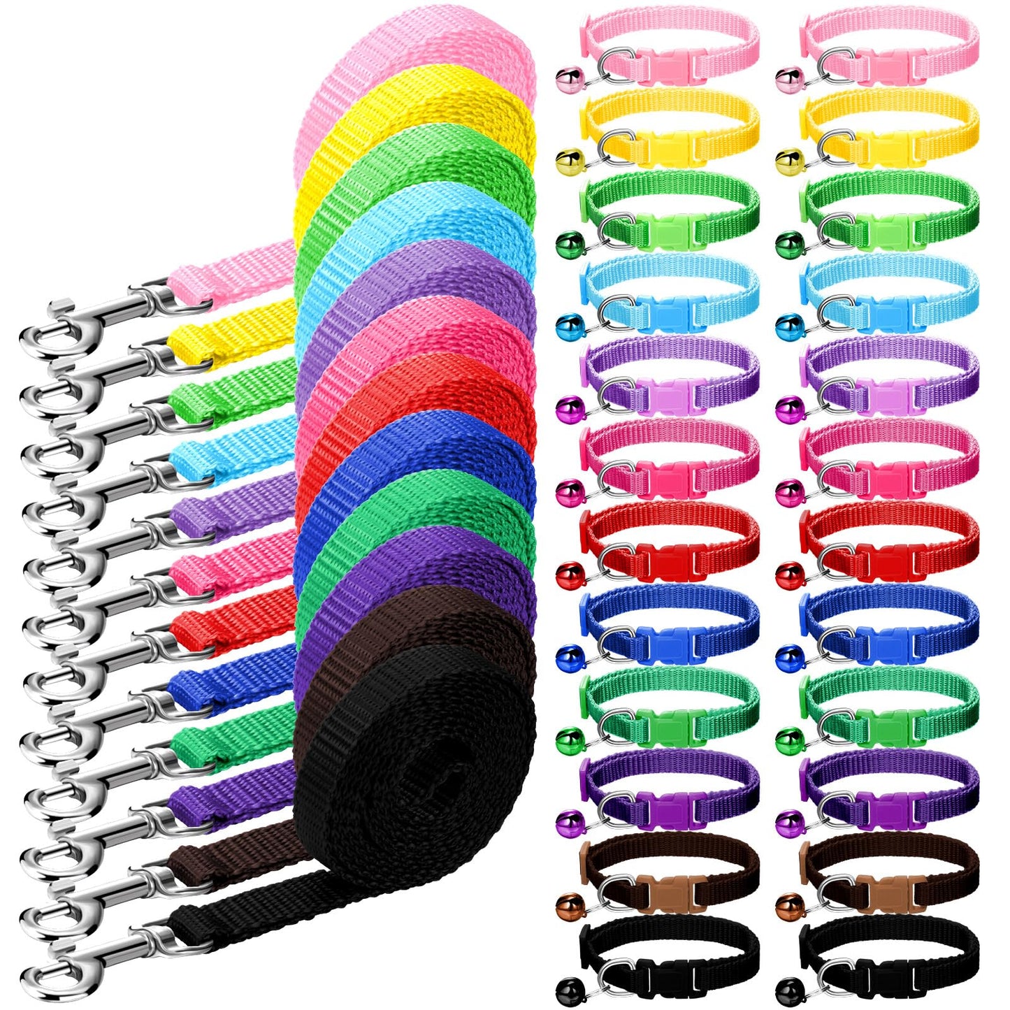 Amylove 48 Pcs Dog Collar and Leash Set, Polypropylene Adjustable Puppy Collars for Medium Dogs Small Pet Puppy Walking Training with Hook and Buckle(Multicolor,Solid Pattern)