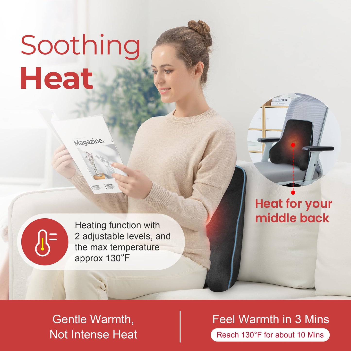 COMFIER Back Cushions & Seat Cushoins, Lumbar Support Pillow for Office Chair,3 Vibration Modes & 2 Heat Levels Back Support Pillow, Massagers for Neck and Back,Father Day Gifts for Man
