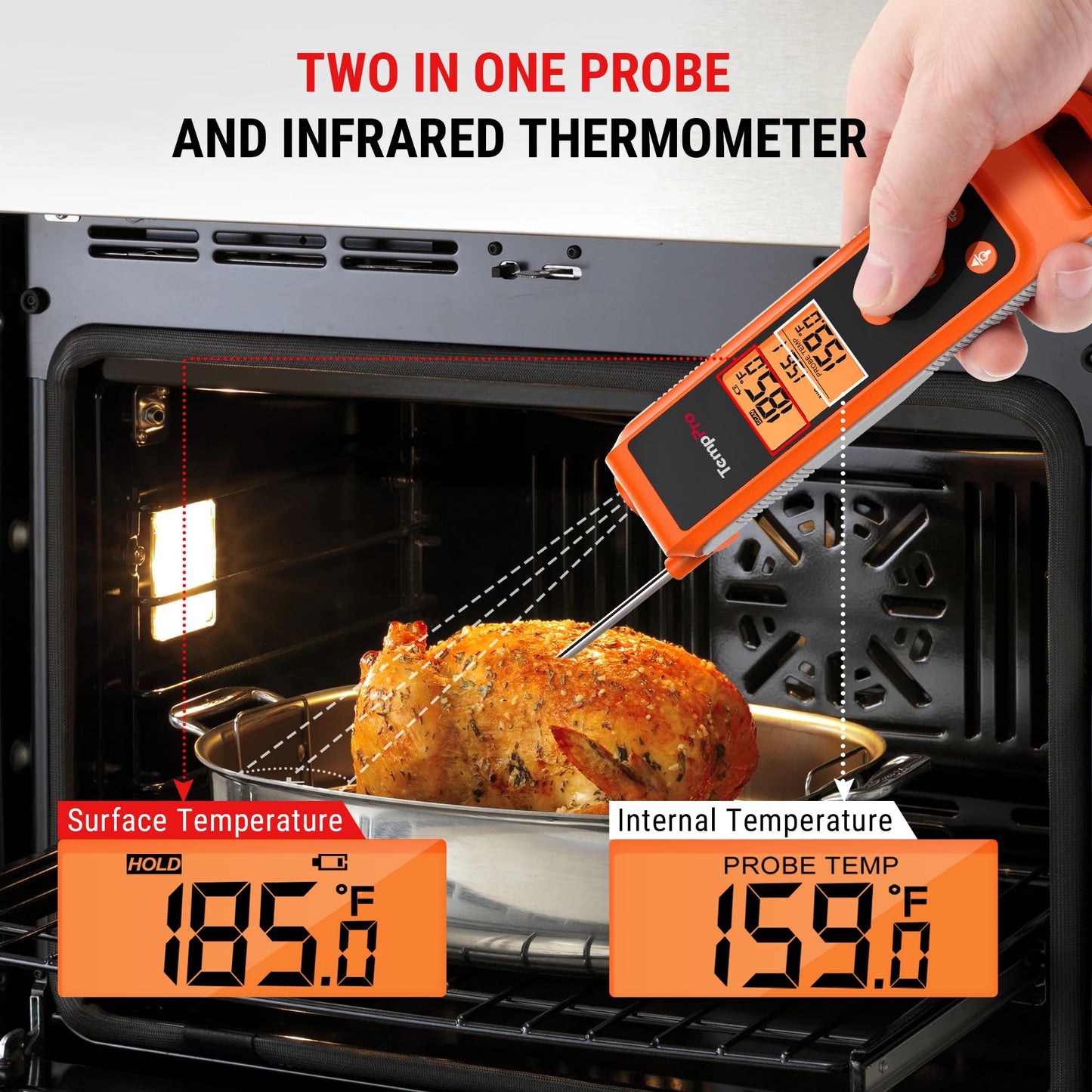 TempPro TP420 2-in-1 Instant Read Thermometer for Cooking, Infrared Thermometer Cooking Thermometer, Non-Contact Laser Meat Thermometer for Griddle Grill Pizza Oven HVAC Pool (Previously ThermoPro)
