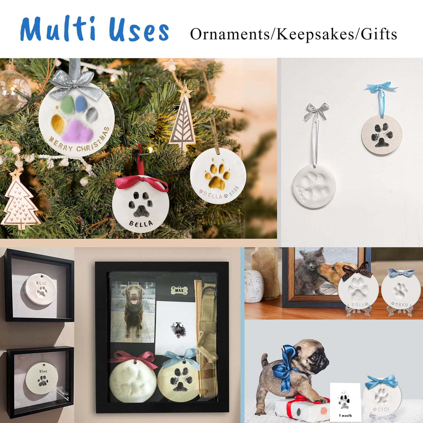 Skittypurr Clay & Ink Paw Print Kit,Make 3 Pawprint Ornaments(2 Clay&1 Ink),Dog Cat Paw/Nose Print Keepsake,Clean Touch Ink Pad & Soft Clay, Inkless Pet Paw Print Impression Kit,Pet Christmas Ornament
