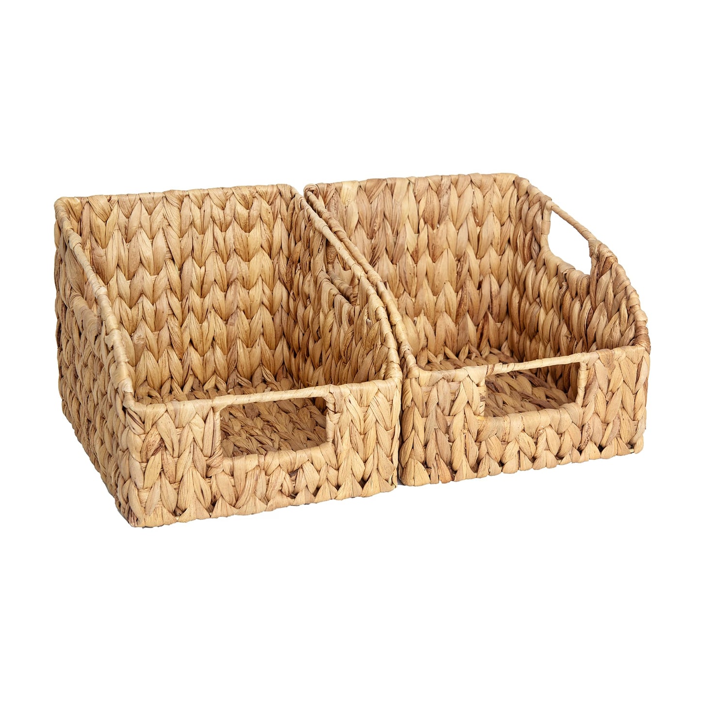 StorageWorks Pantry Wicker Storage Baskets for Organizing with Built-in Handles, Handwoven Basket for Shelves, Natural Water Hyacinth, 8½"L x 10"W x 7½"H, 2 Pack