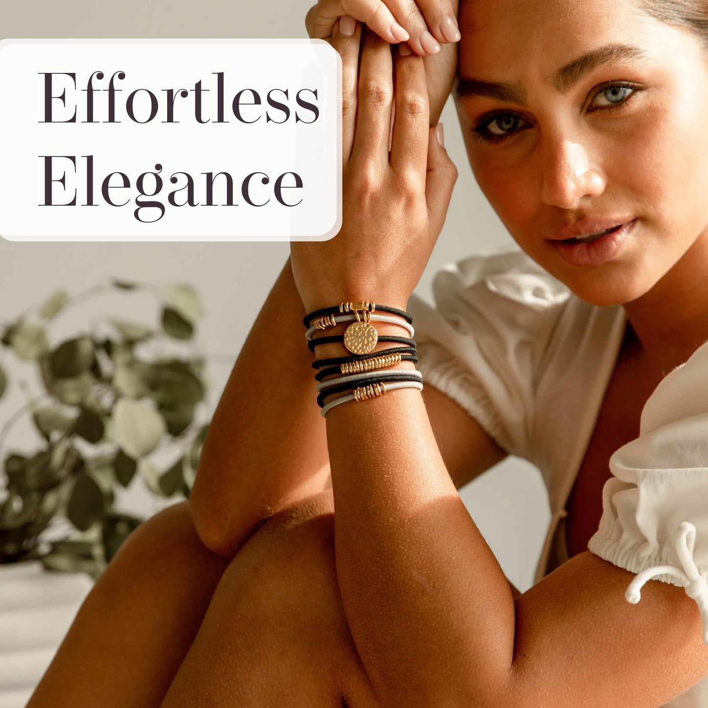 By Lilla Hair Ties for Women No Damage – The Original Bracelet Hair Tie – Hand Made Jewelry with Luxury Elastic and Tarnish Free Gold and Silver – Boho Hair Accessories and Wrist Stacks (Sahara)