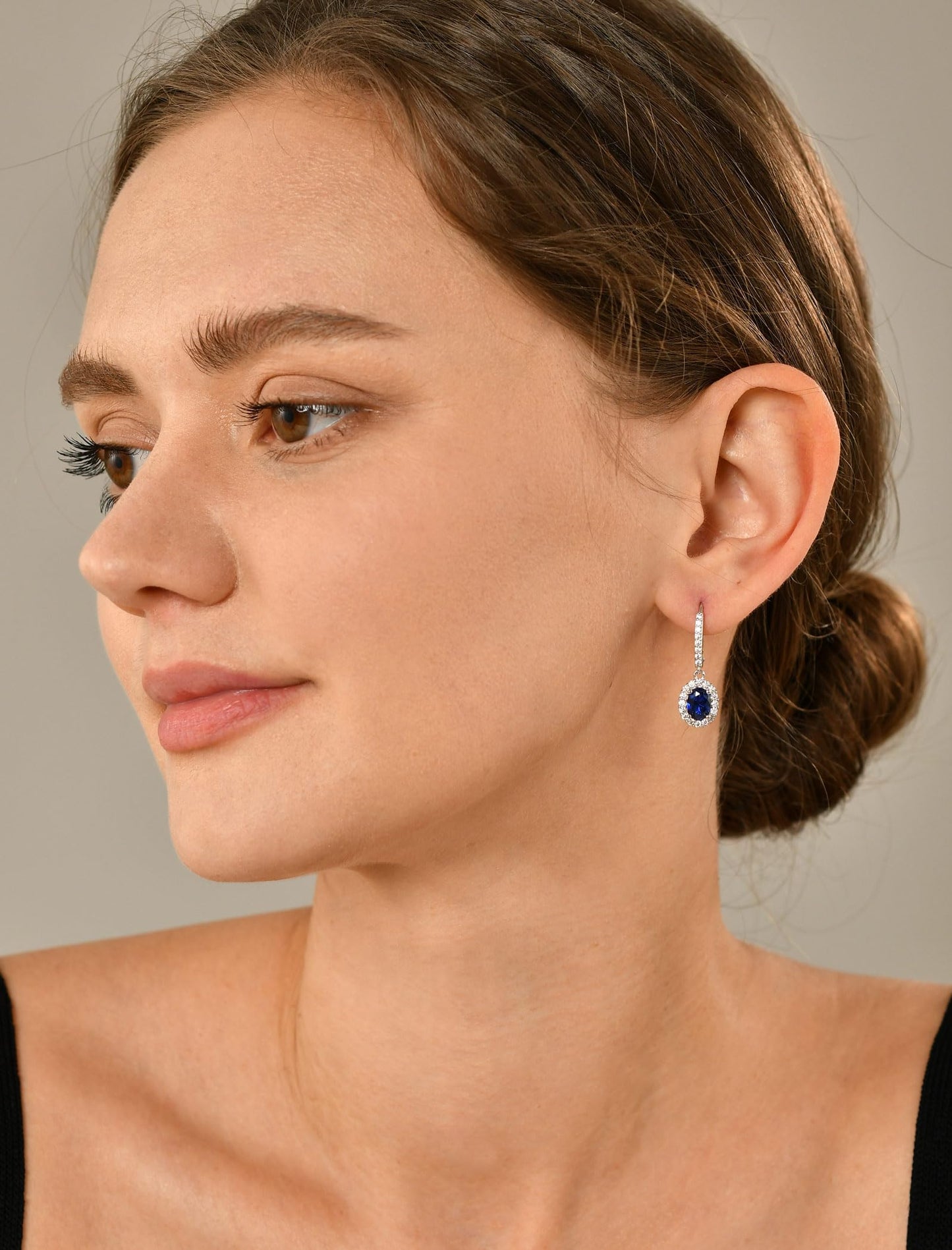 YL Created Blue Sapphire Drop Dangle Earrings for Women, Solid Sterling Silver Oval Cut Halo Gemstone Solitaire Leverback Jewelry Birthday Gifts Mother Her